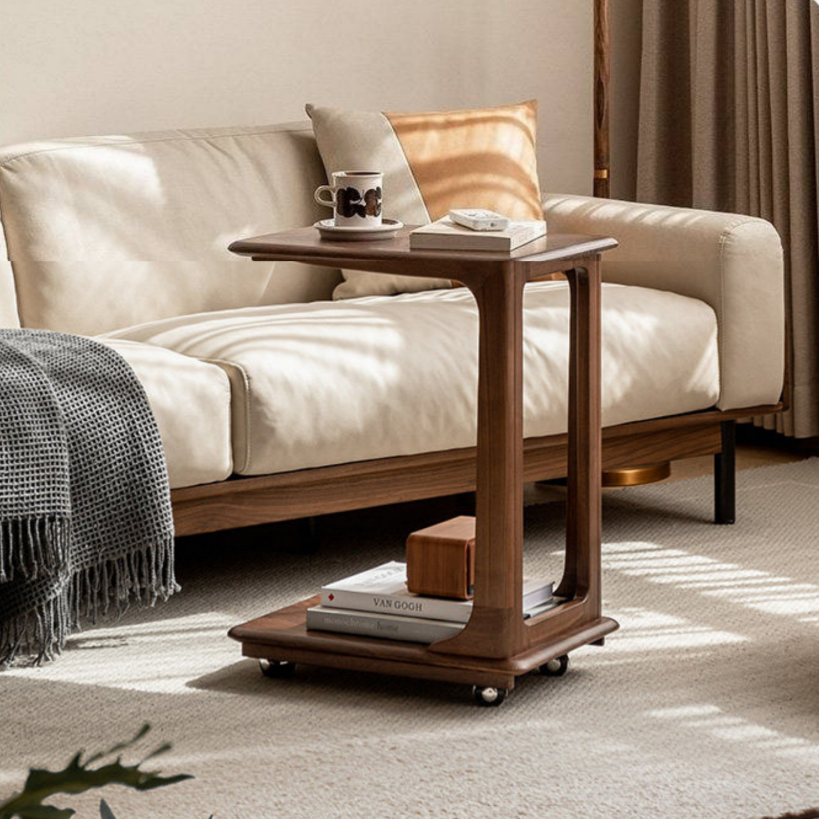 Sandalwood Solid Wood Movable Side Table Modern Aesthetic