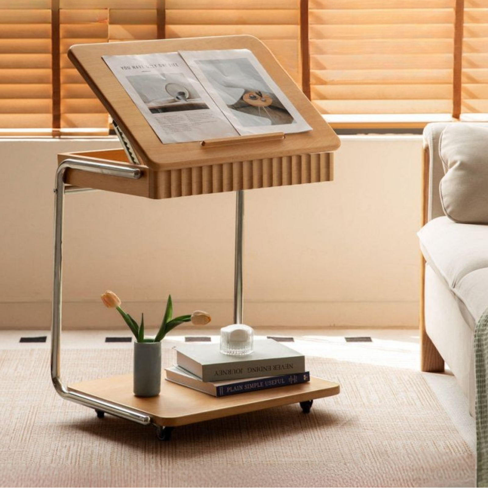 Beech Solid Wood C-Shaped Corner Side Table Modern Minimalist Style