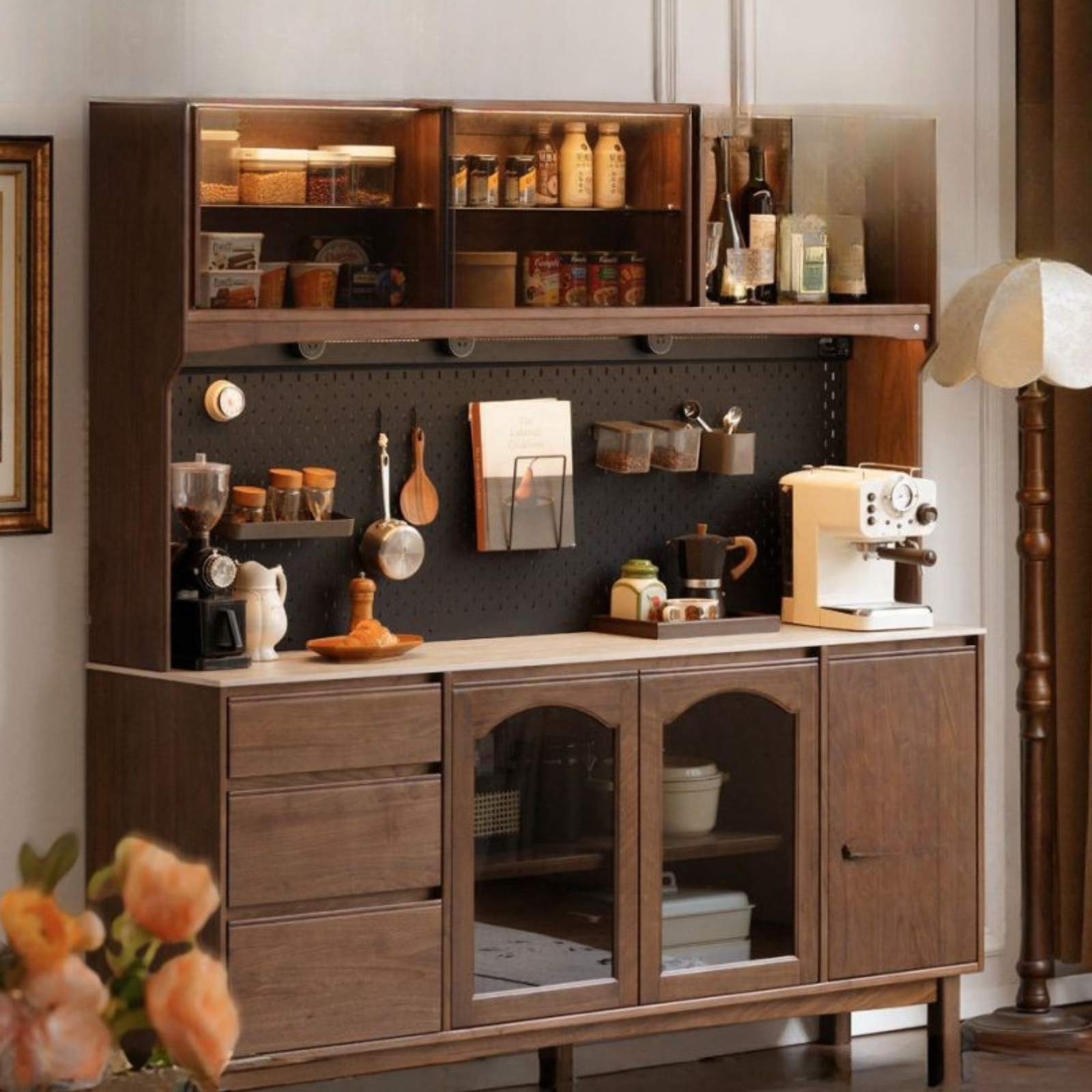 Black Walnut Solid Wood Retro Buffet Cabinet, Sideboard