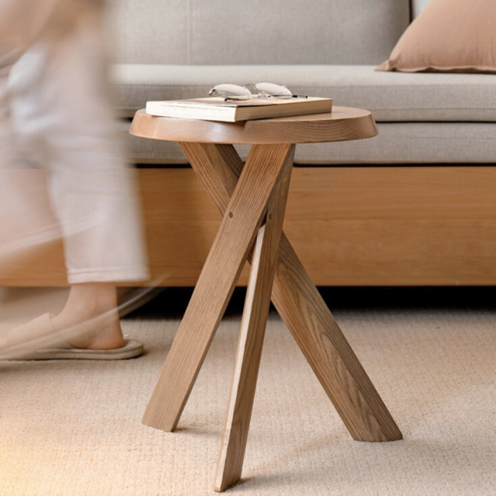 Ash Solid Wood White Wax Wood Side Table