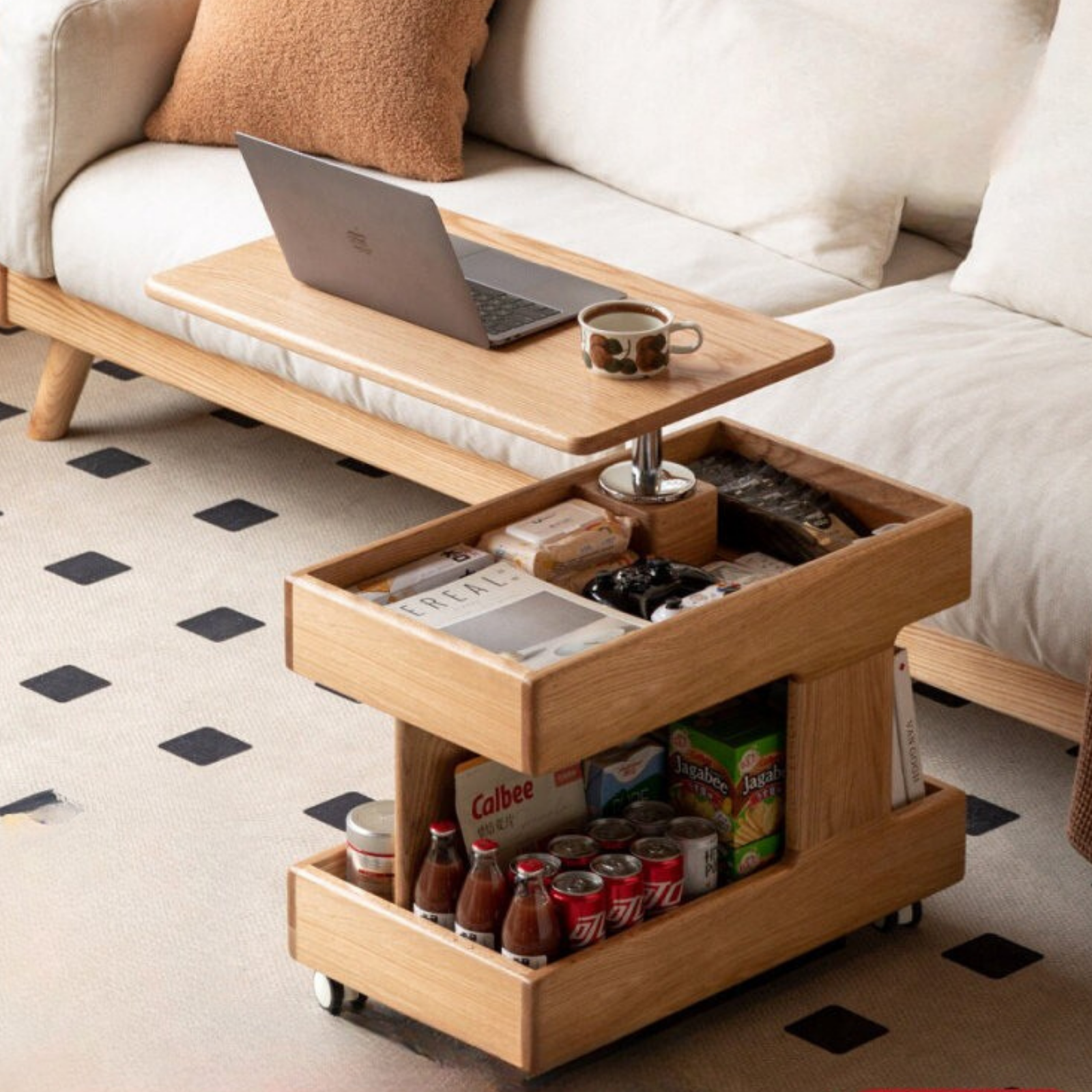 Oak, Cherry, Black Walnut, Ash Solid Wood Rotating Mobile Side Table