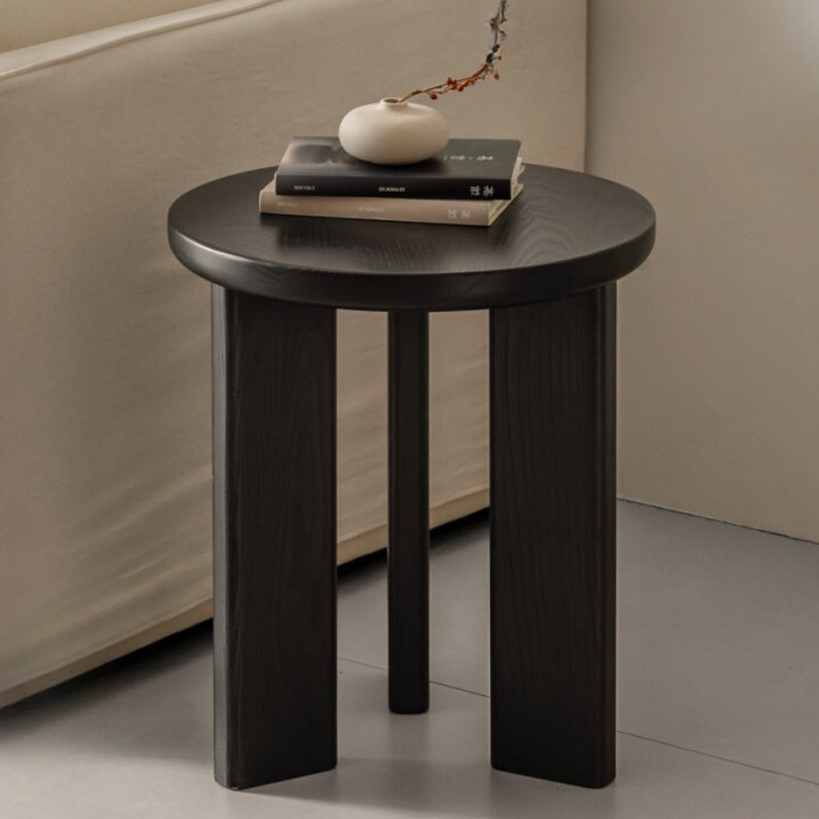 Ash Solid Wood Wabi-Sabi Style Round Side Table