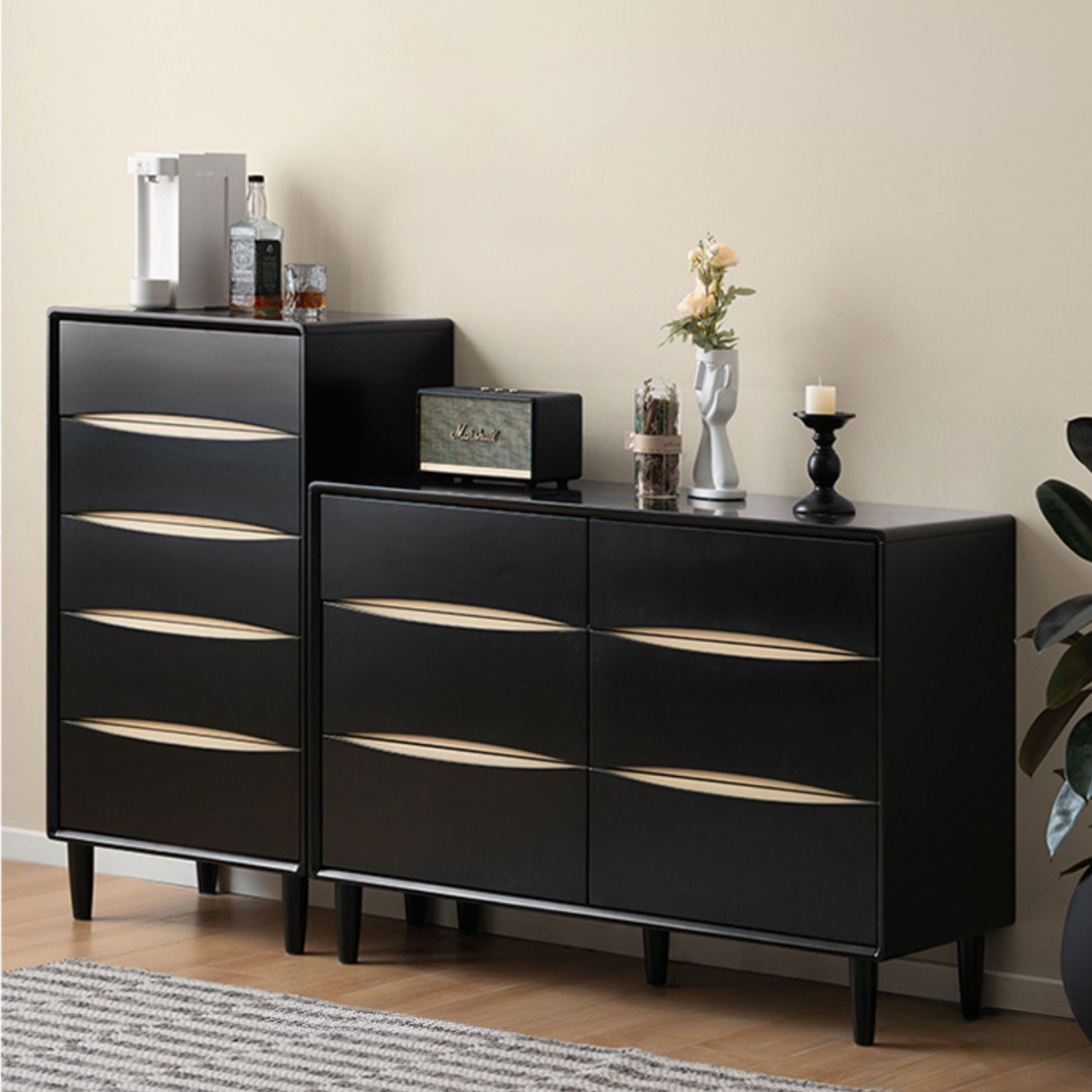 Solid Rubberwood Modern Drawer Cabinet.