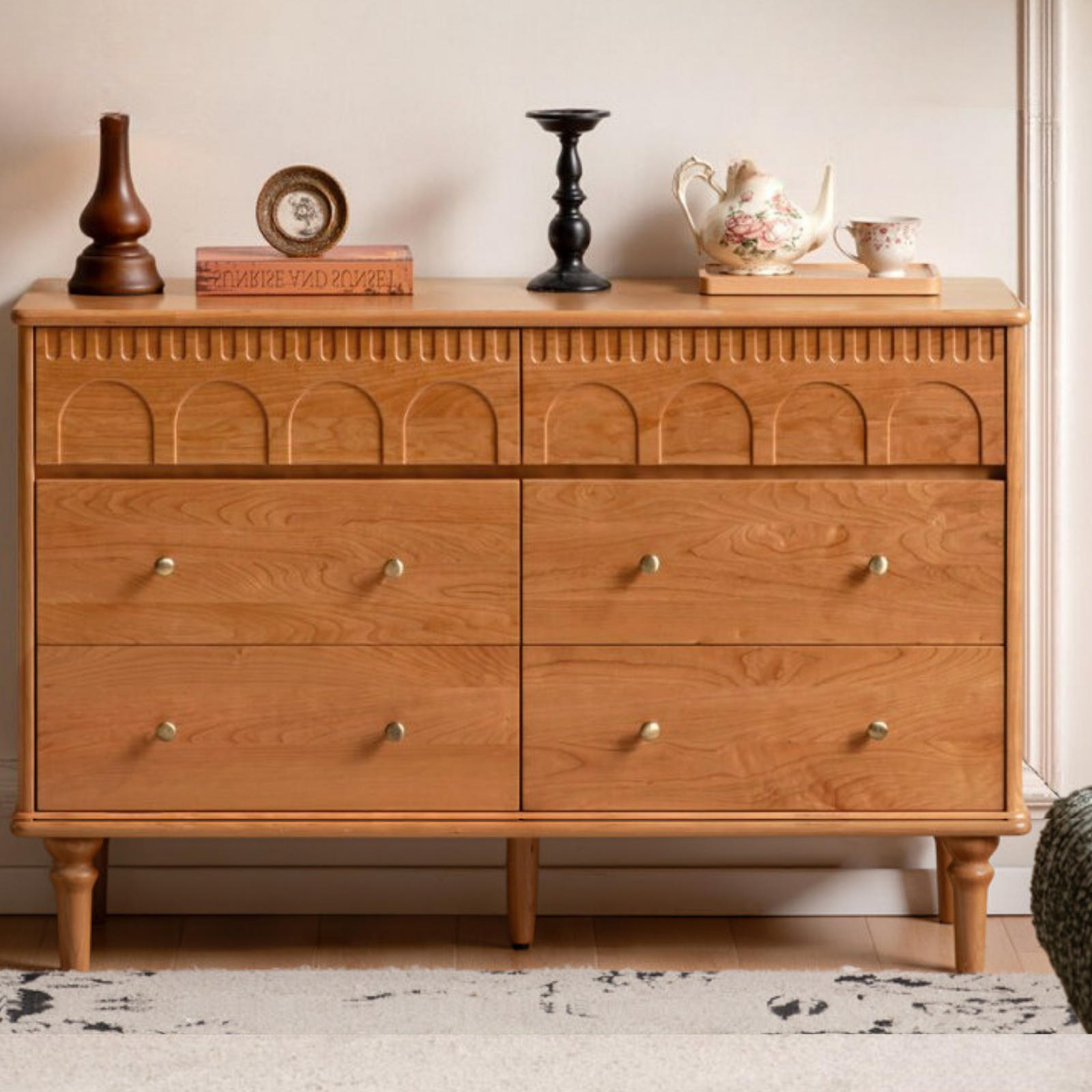 Cherry Solid Wood French Retro Bucket Cabinet