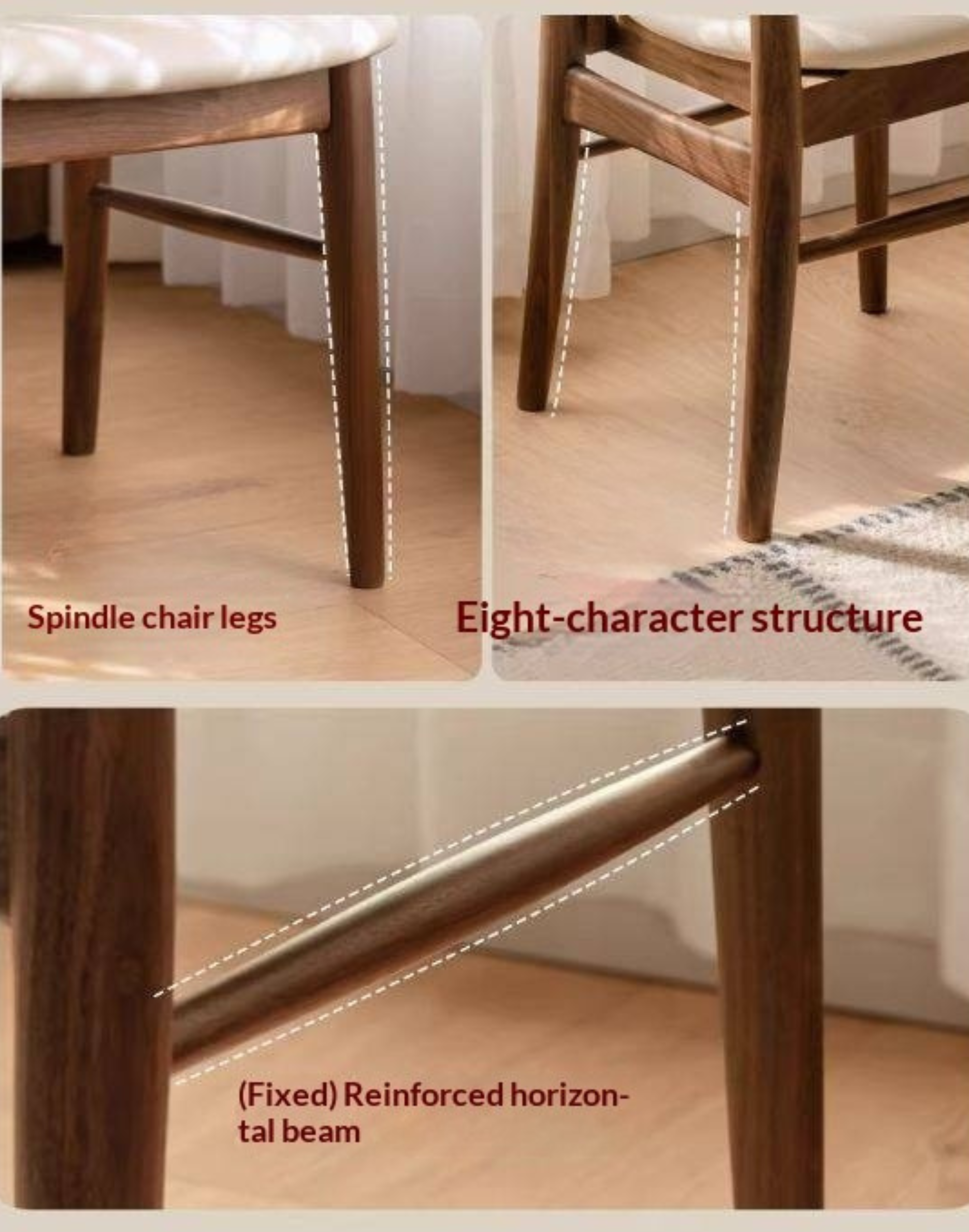 4 pcs -Black Walnut Solid Wood Dining Chair, Curved Back Scandinavian