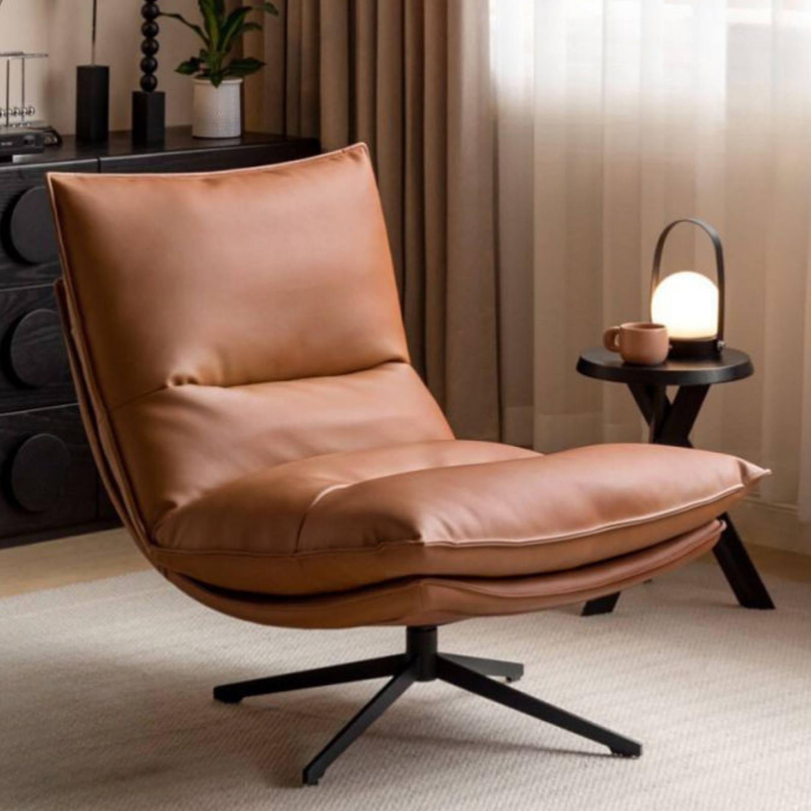 Italian Modern Swivel Lounge Chair with Upholstered Cushion eco leather
