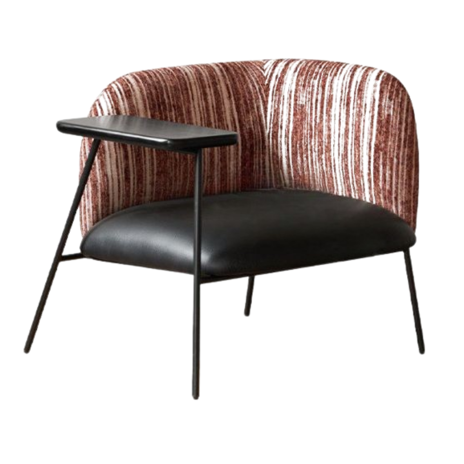 Modern Lounge Chair with Integrated Side Table, Upholstered Wraparound Accent Chair with Metal Frame