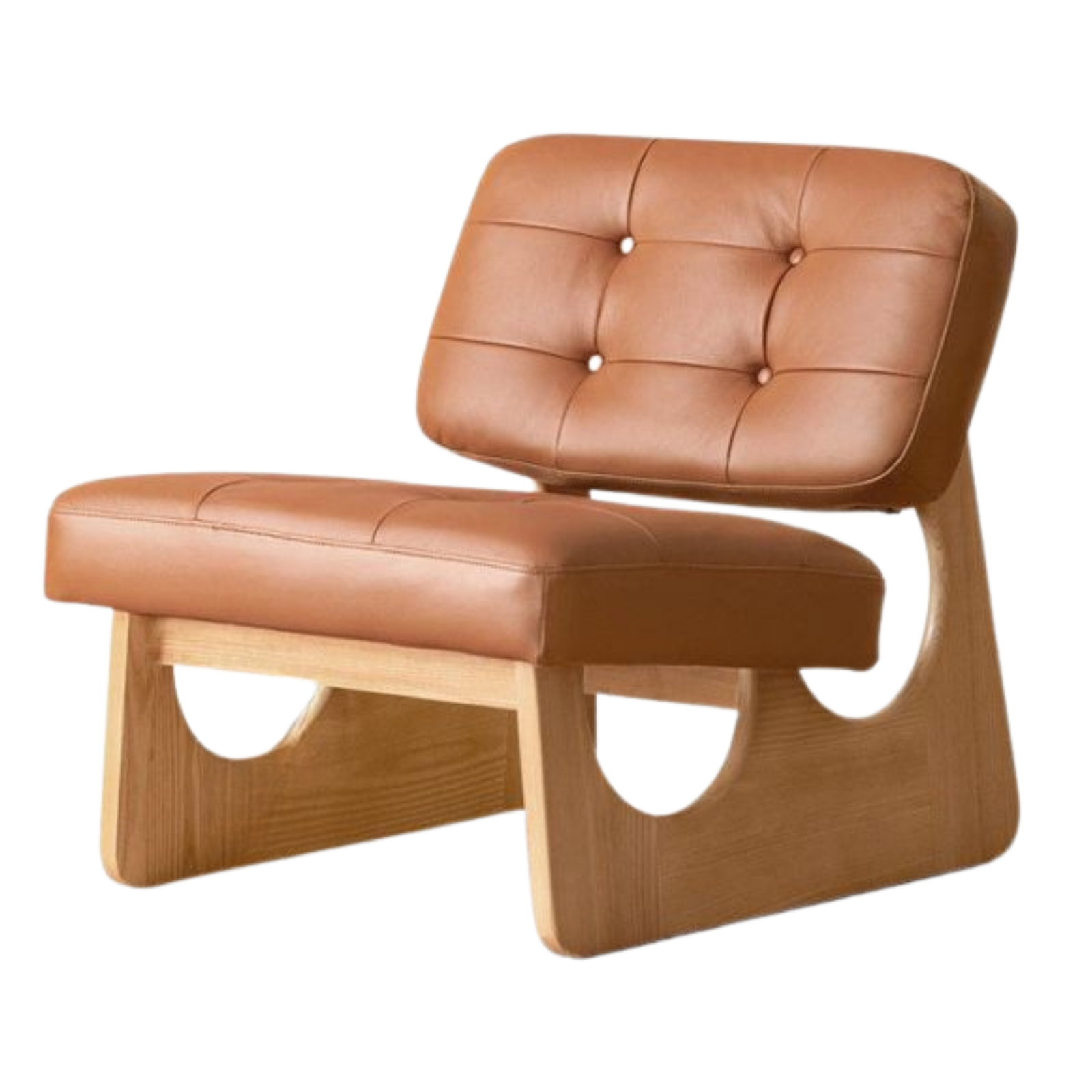 Ash Solid Wood Genuine Leather Accent Chair, Vintage Style Lounge Chair