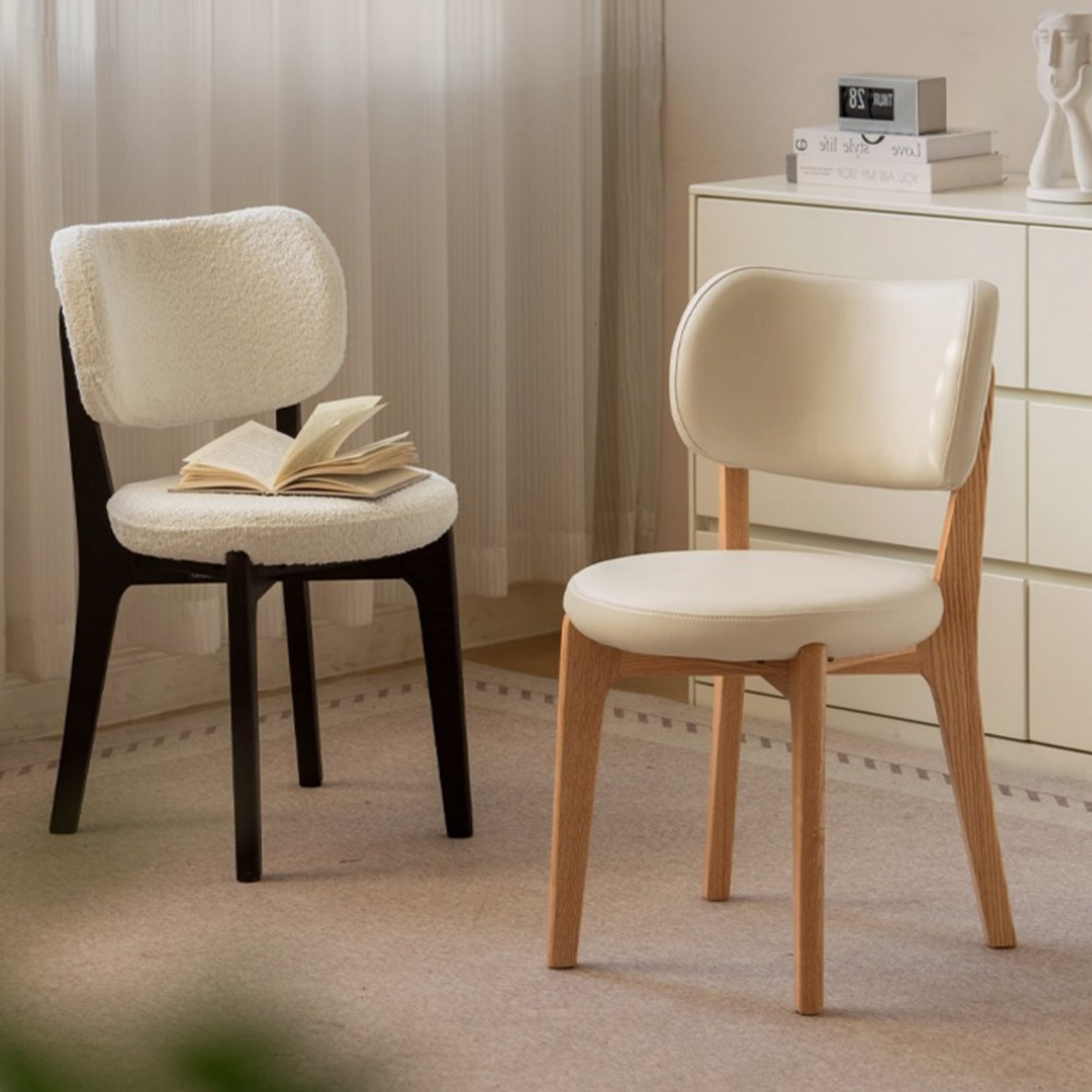 Oak Solid Wood Modern Velvet Soft Makeup Stool