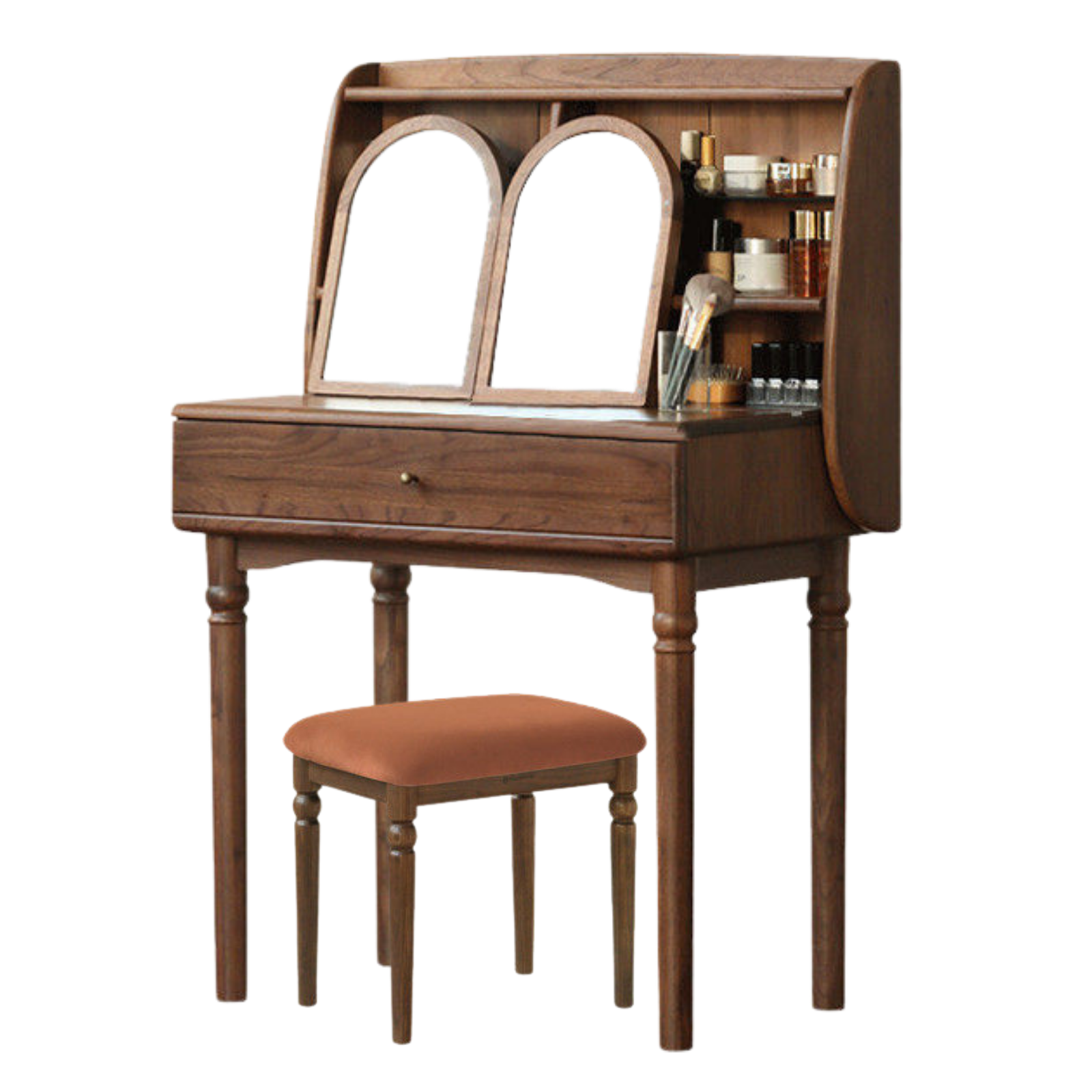 Black Walnut Solid Wood French Retro Vanity Table.