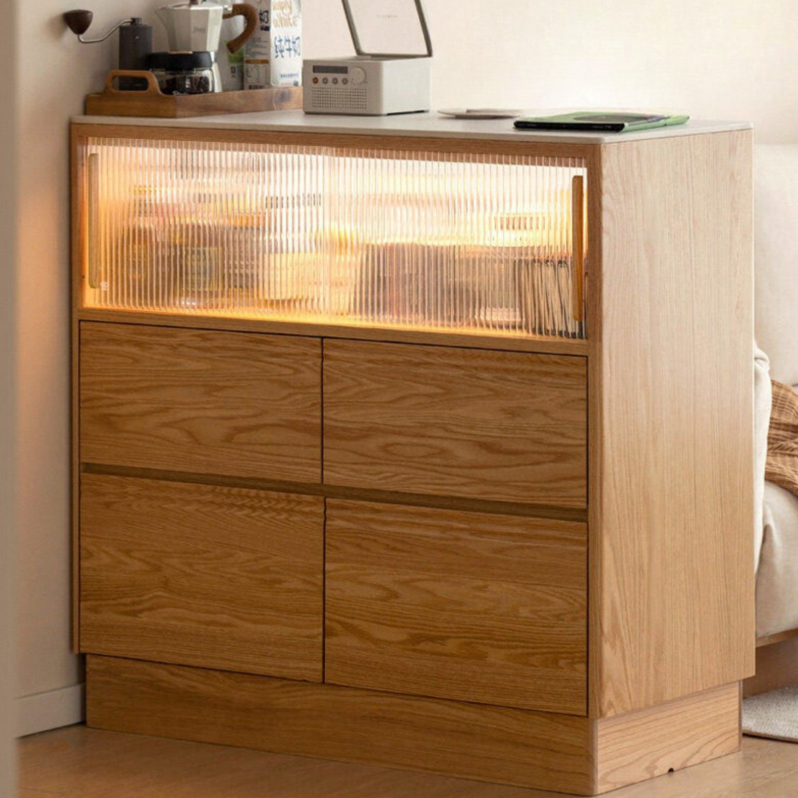 Oak Solid Wood Partition Multi functional Storage Cabinet