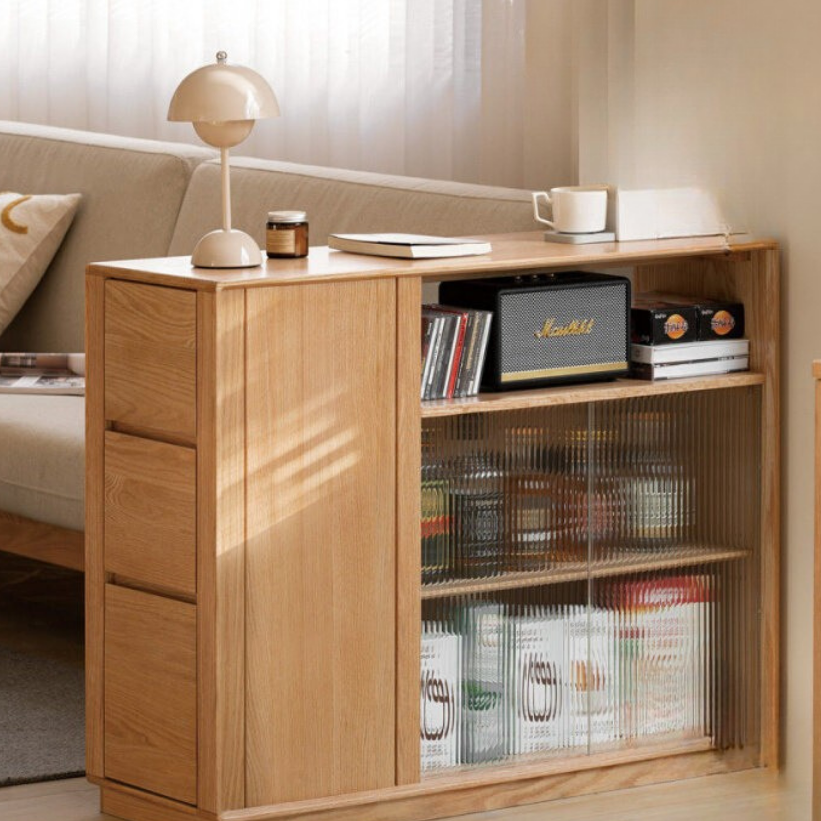 Oak Solid Wood, Solid RubberWood Nordic Modern Sideboard