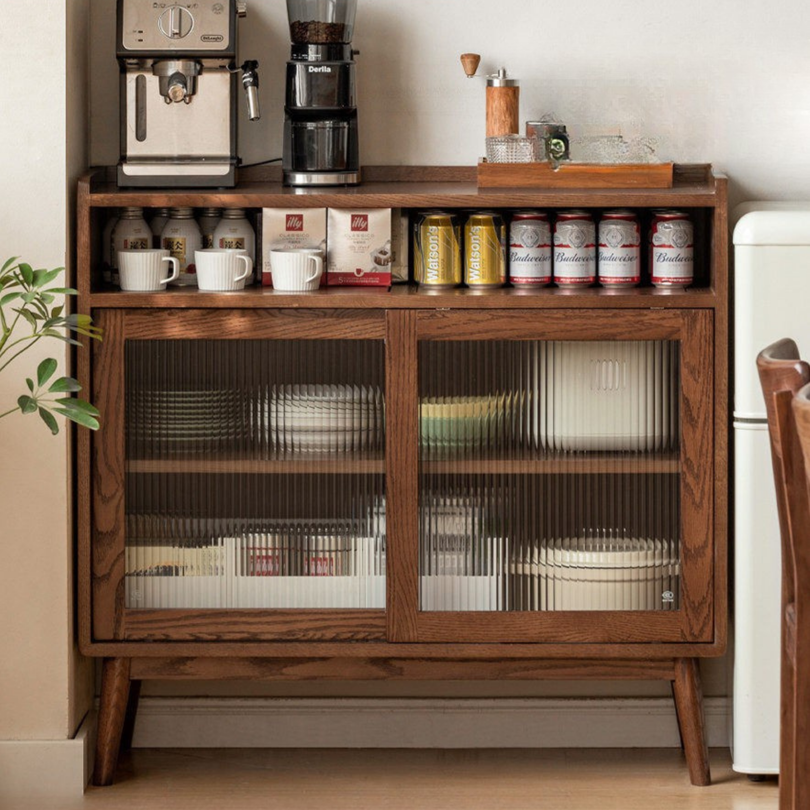 Oak Solid Wood, Solid RubberWood Modern Multifunctional Sideboard