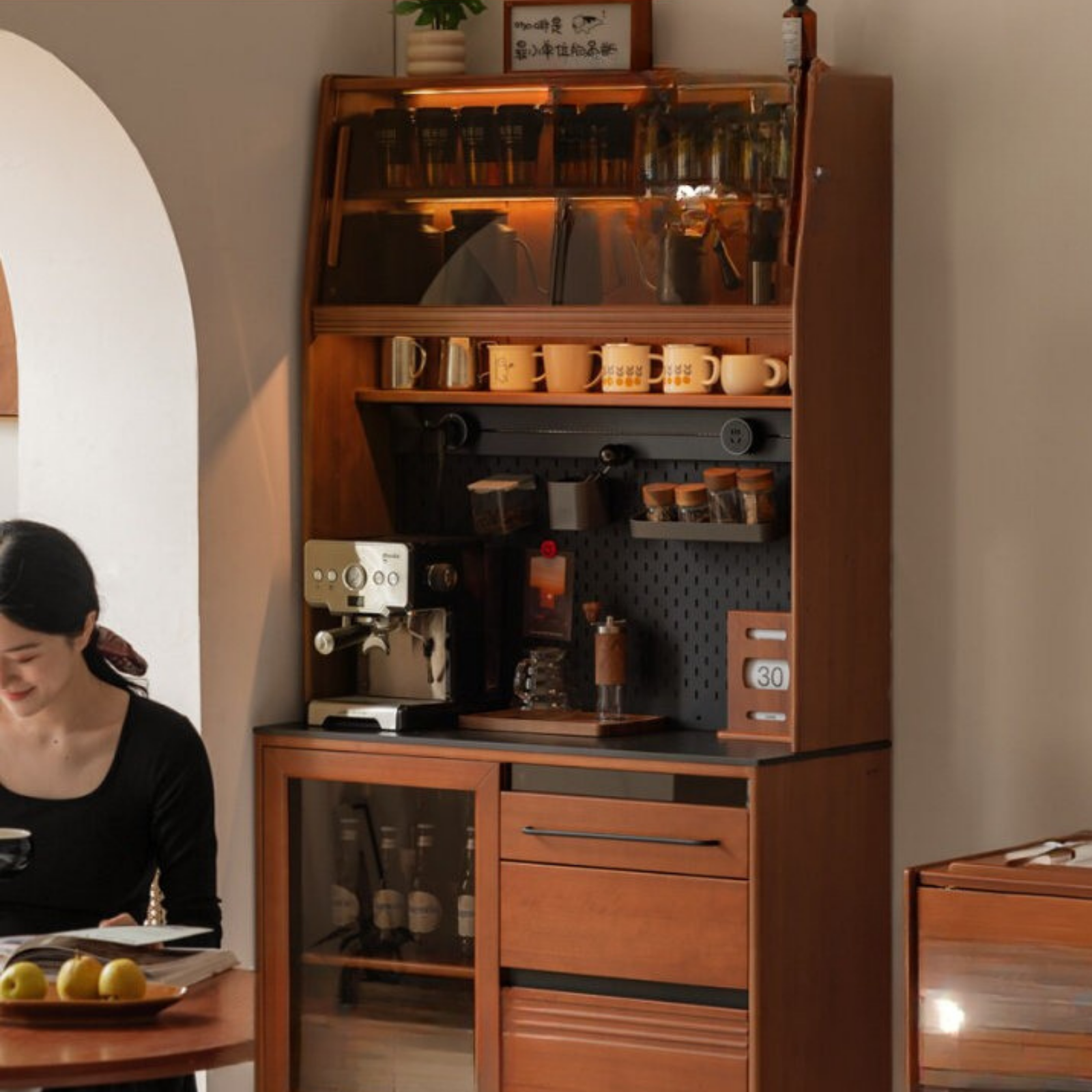 Poplar Solid Wood Antique Style Rock Board Buffet