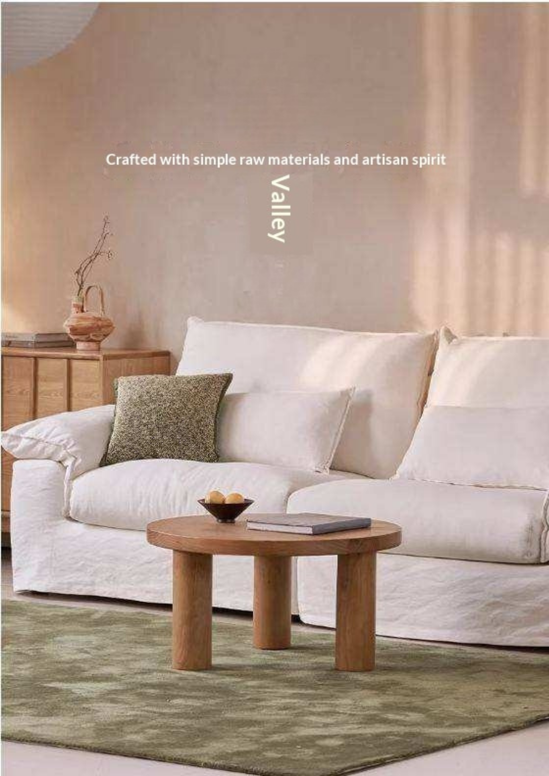 Elm Solid Wood Round Tea Table with Wind-Inspired Design