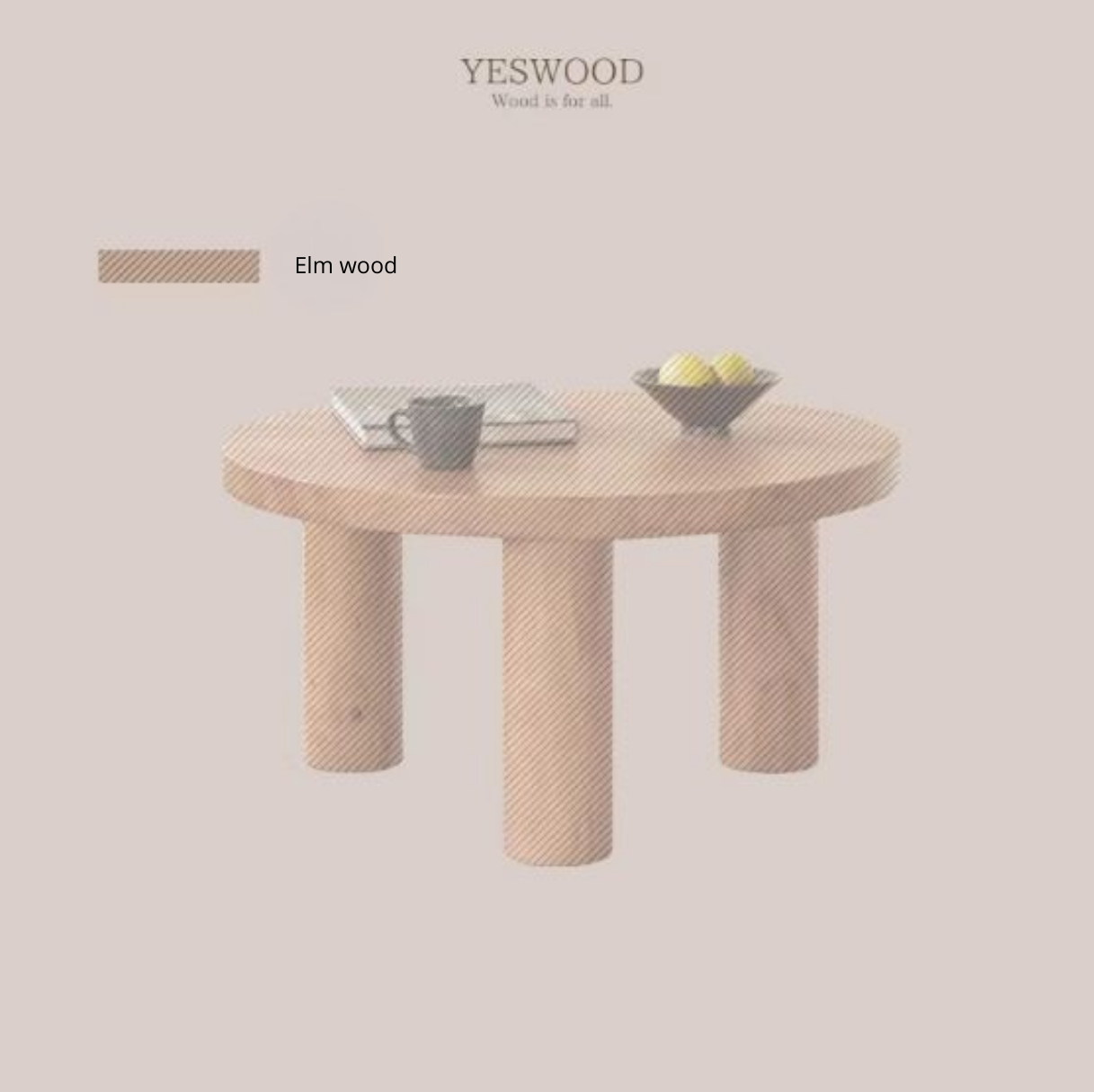 Elm Solid Wood Round Tea Table with Wind-Inspired Design