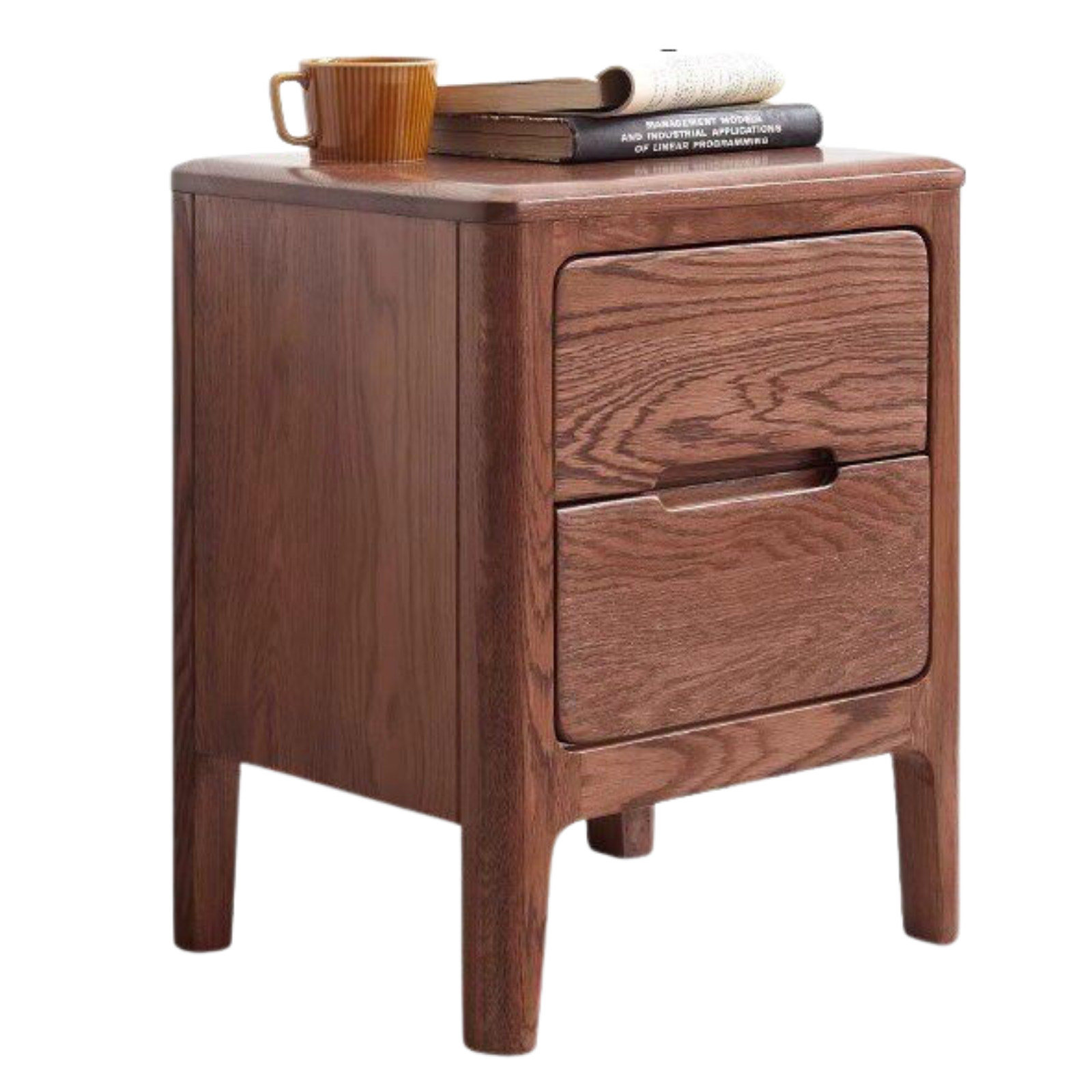 Oak Solid Wood Two-Drawer Nightstand.