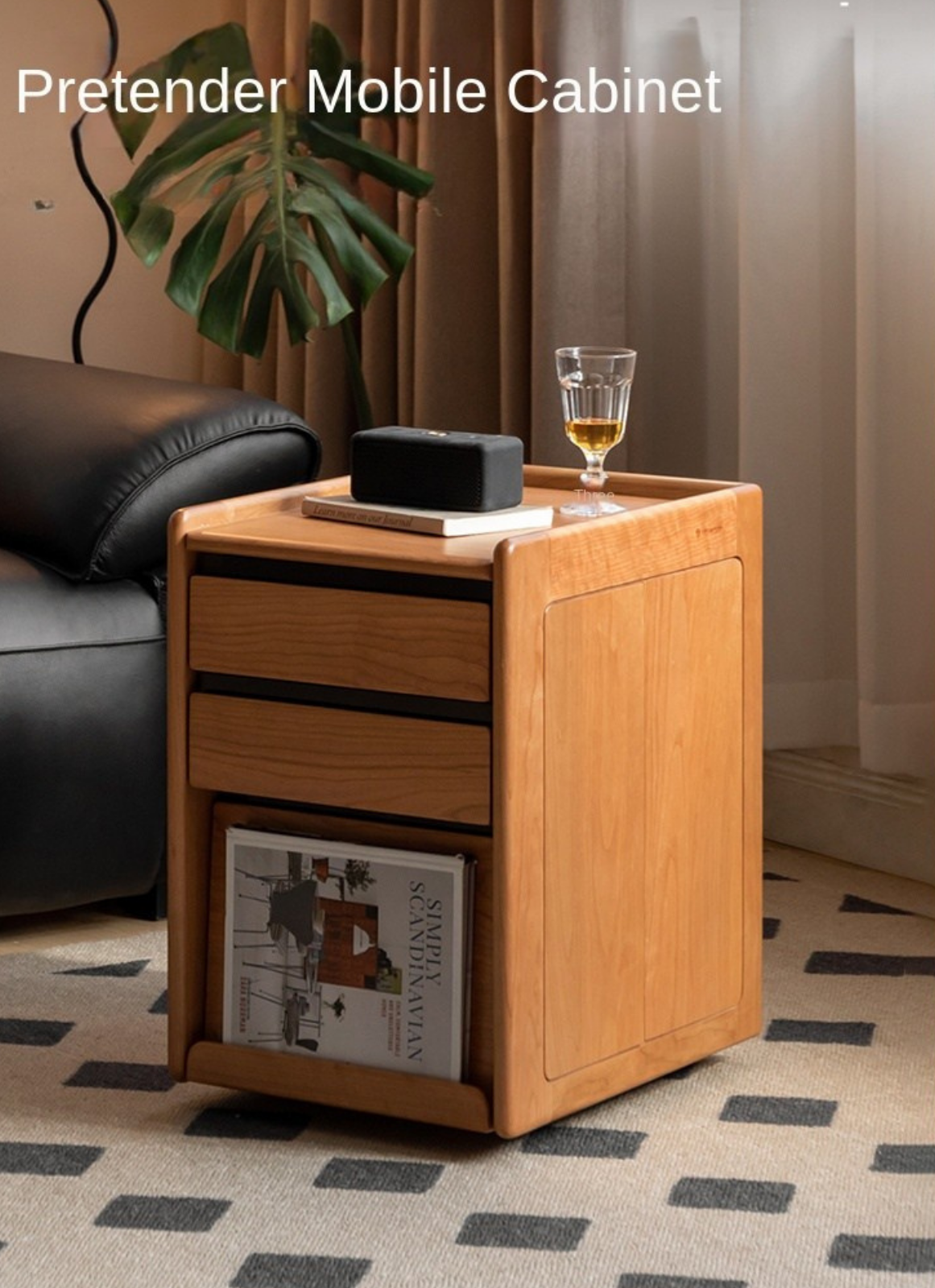 Black Walnut, Oak, Cherry Solid Wood Mobile Side Table