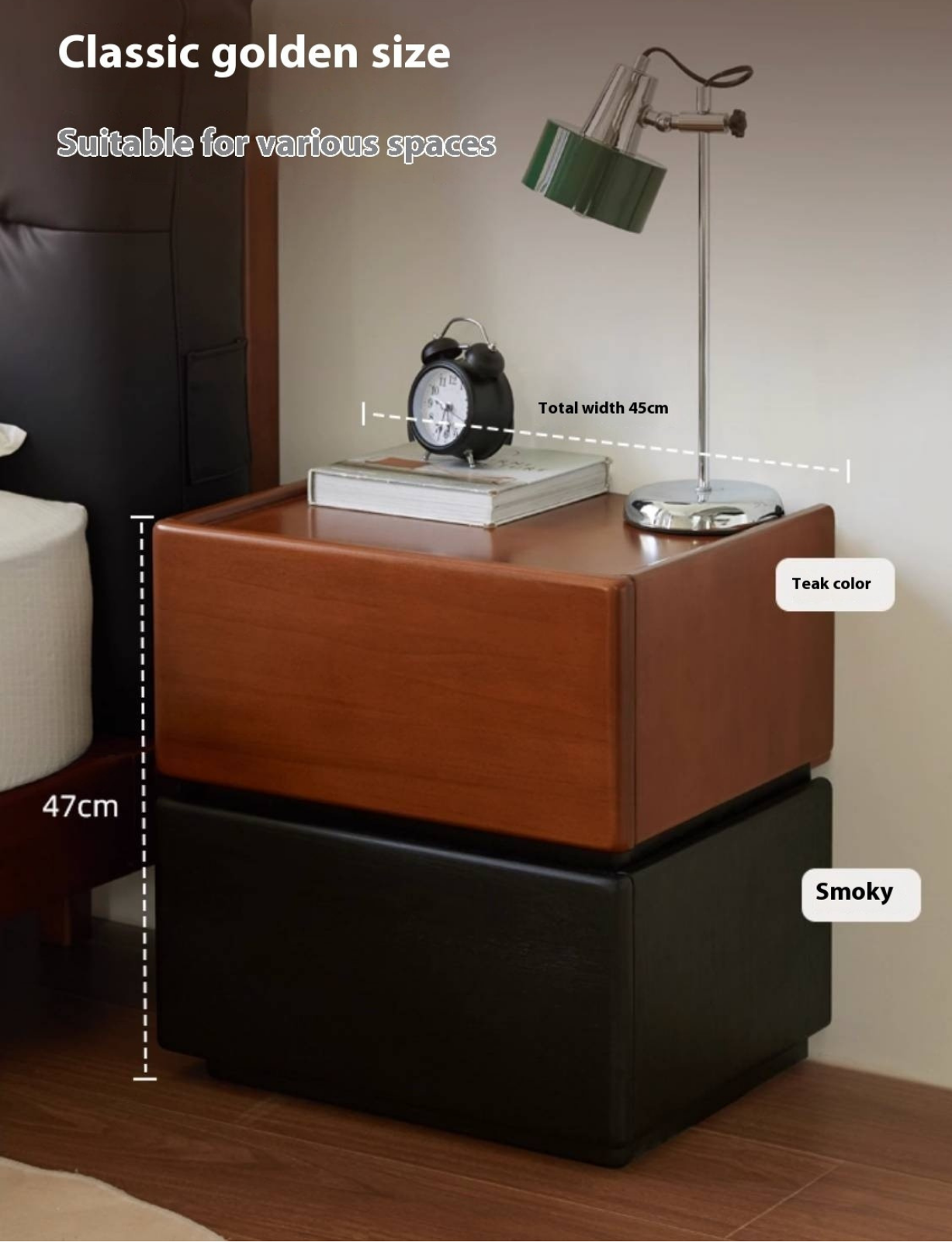Ash, Poplar Solid Wood Modern Two-Tone Nightstand with 2 Drawers