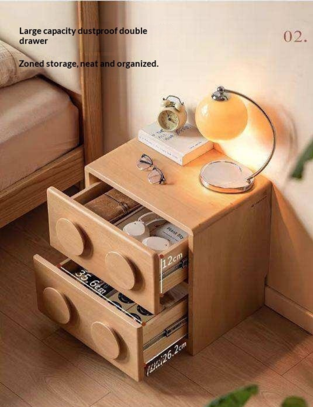 Beech Solid Wood Log Style Nightstand