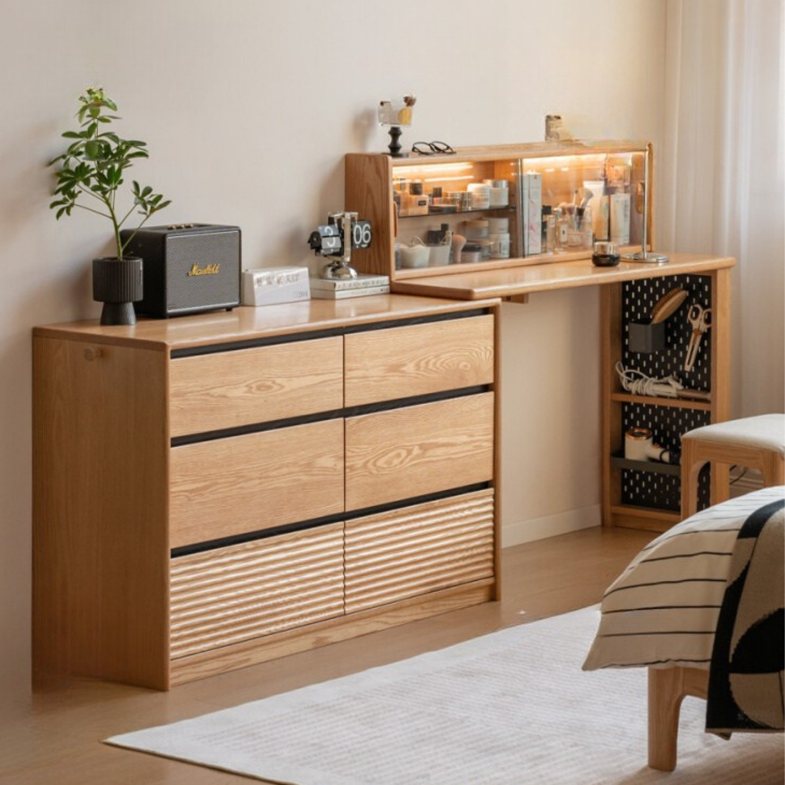 Oak, Ash Solid Wood Modern Telescopic Dressing Table.