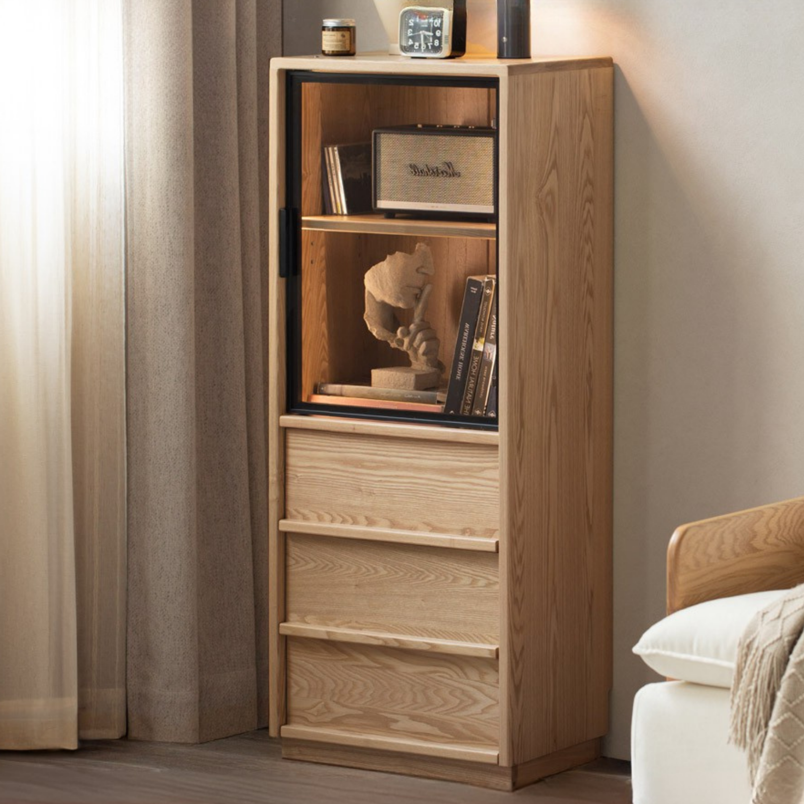 Ash Solid Wood Modern Side Cabinet.