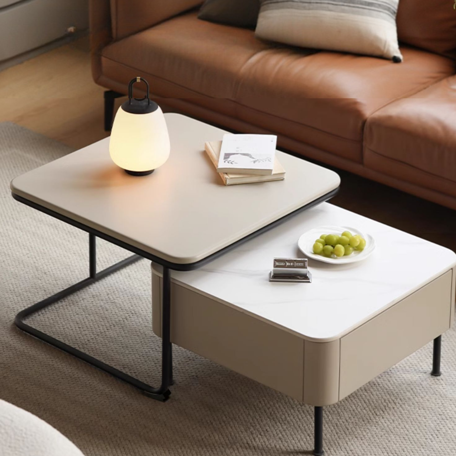 Poplar Solid Wood Modern Light Luxury Rock Board Coffee Table