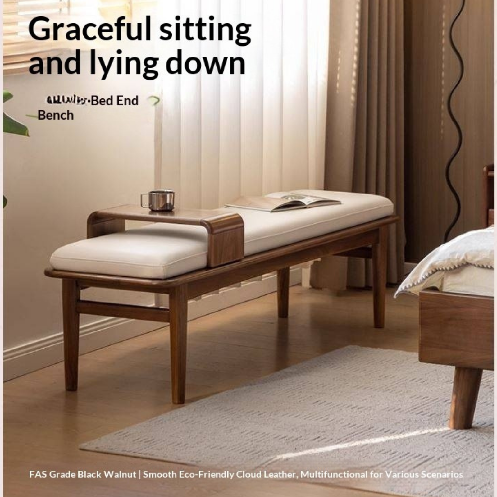 Black Walnut, Oak Solid Wood Soft Packed Bench