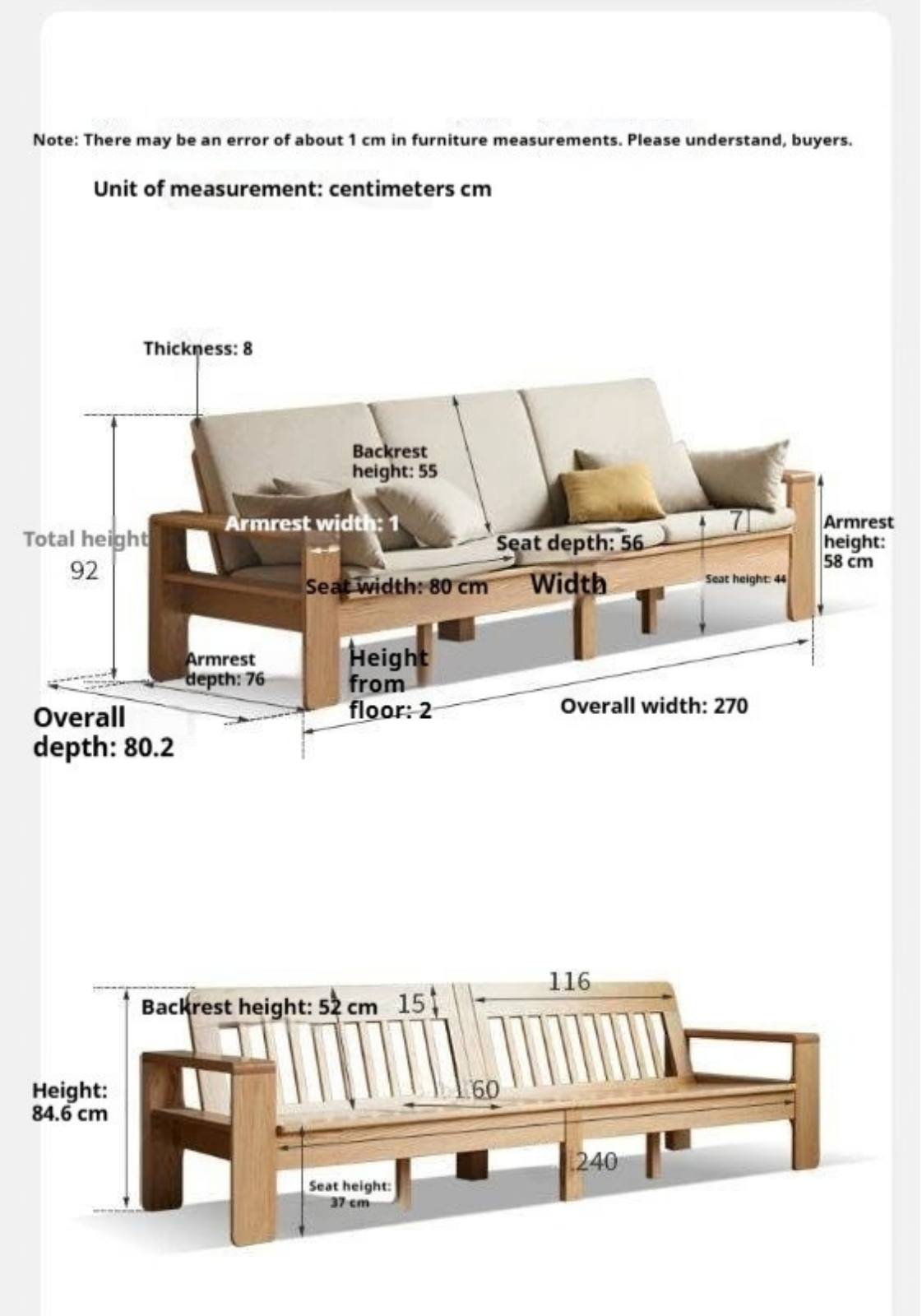 Oak, Rubberwood, Ash solid wood Frame Sofa with Vertical Slat Back and Linen Cushions