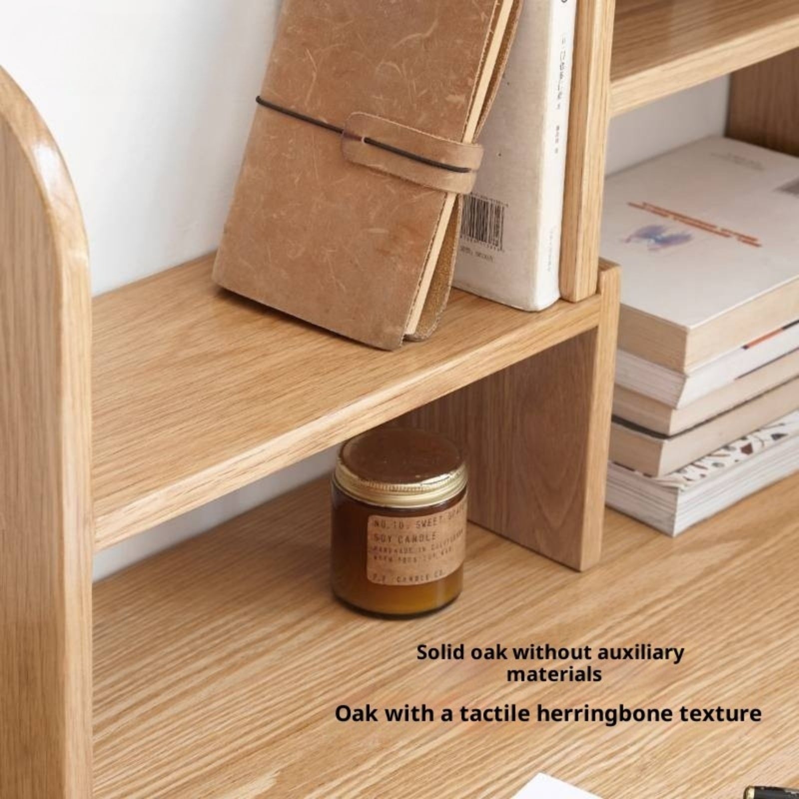 Solid Rubberwood, Oak Solid Wood Bookshelf Retractable