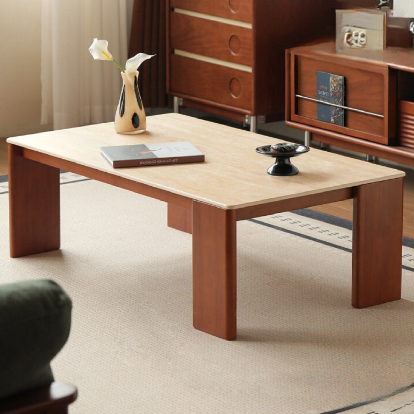 Poplar Solid Wood Medieval Style Rock Plate Coffee Table