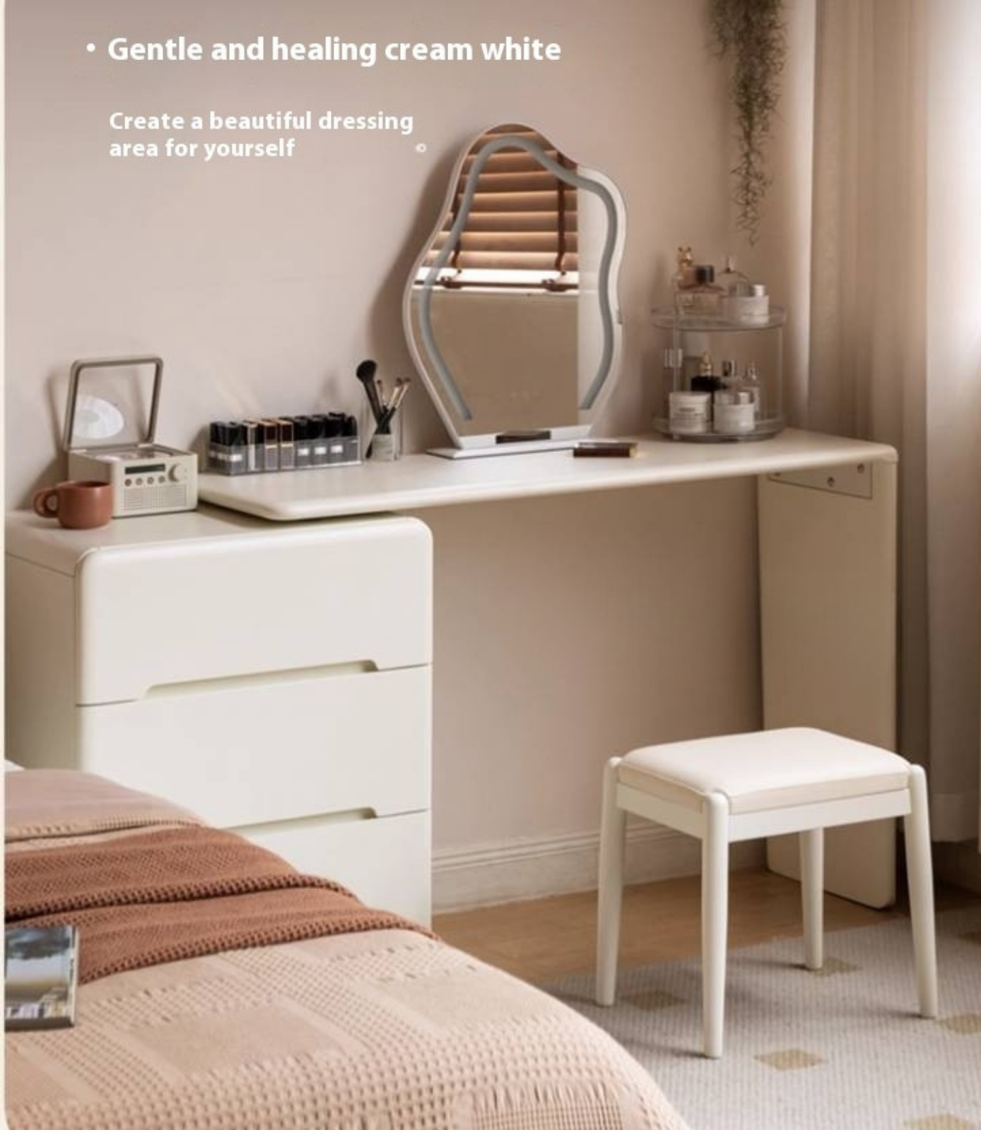 Birch Solid Wood, Solid Rubberwood Modern White Makeup Stool