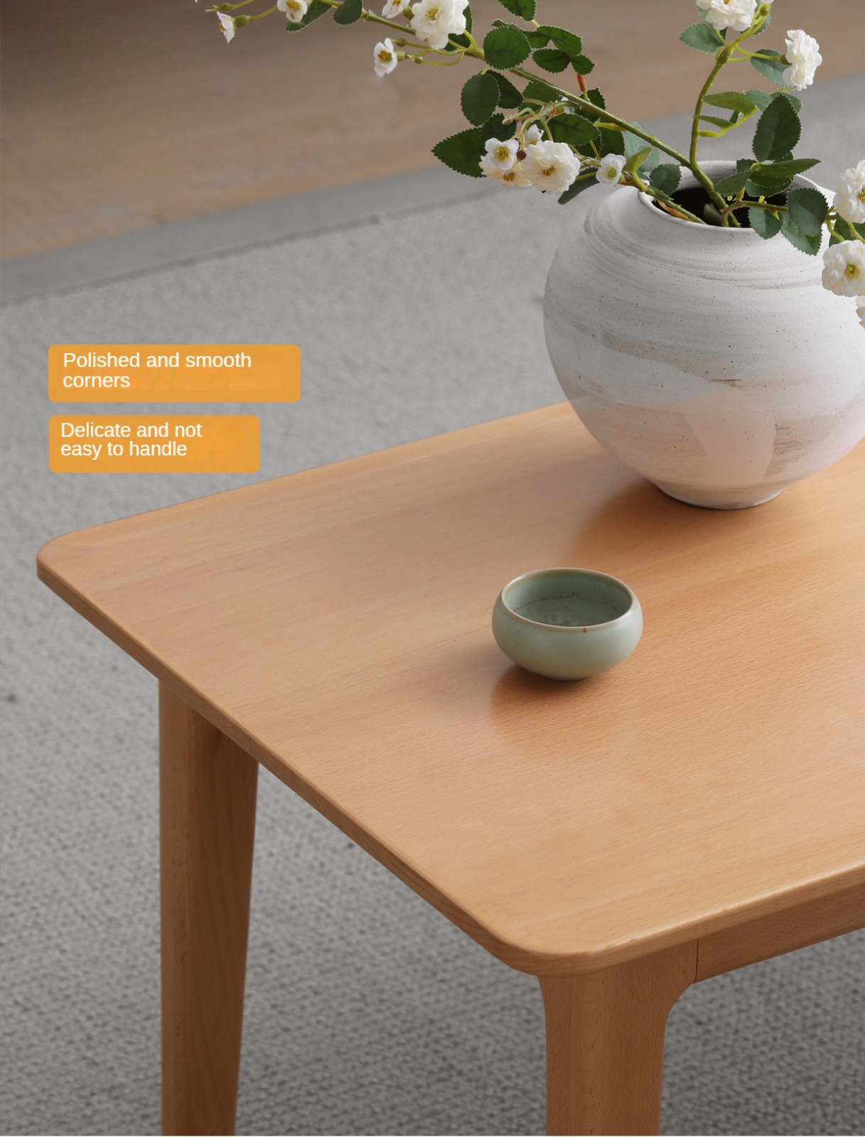 Beech Solid Wood Coffee Table, Low Table