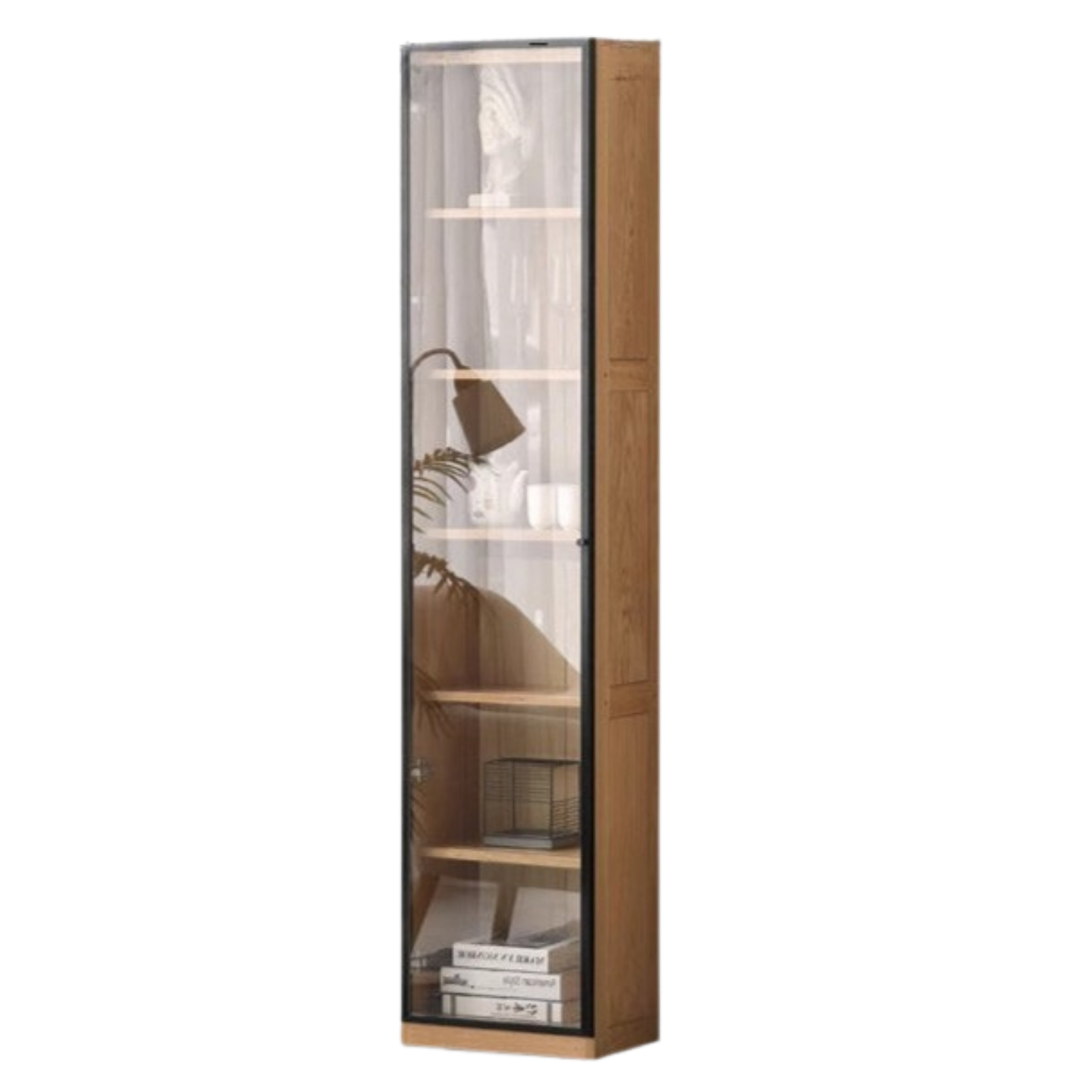 Oak, Solid Rubberwood Modern Bookcase Storage