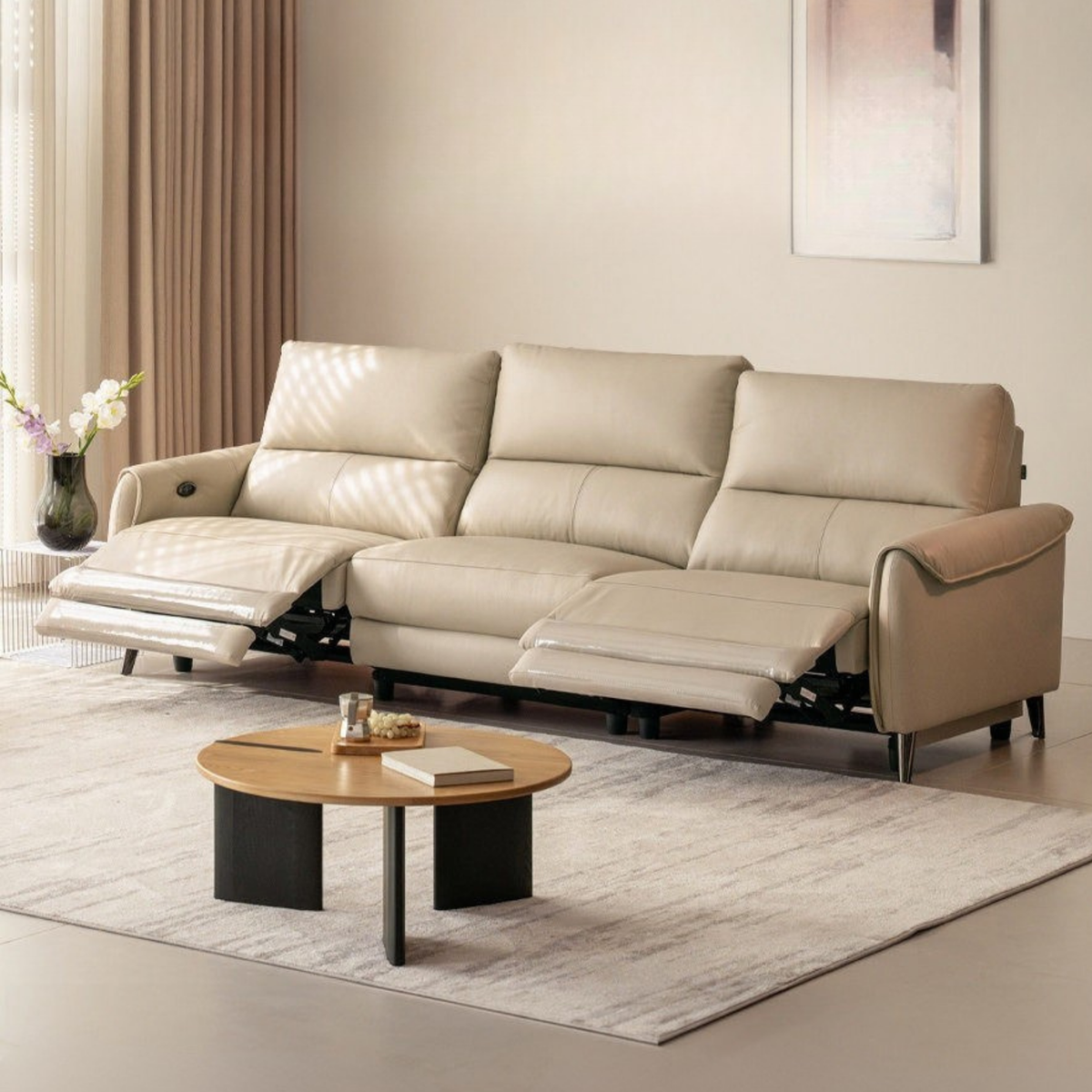 Genuine Leather Power Reclining Sofa with Wall-Hugger Track Arms