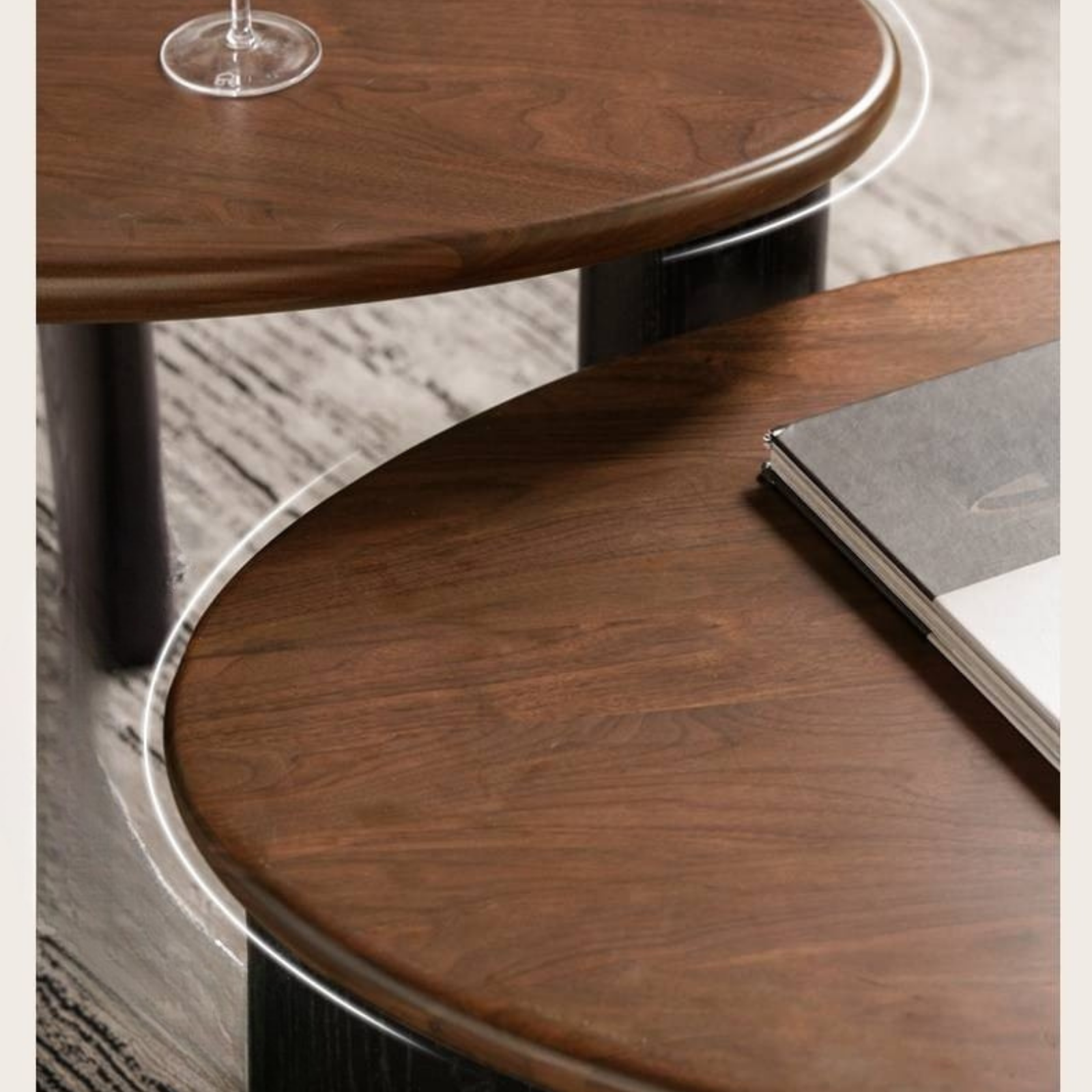 Black Walnut Solid Wood Organic Shape Coffee Table Set, Italian Style