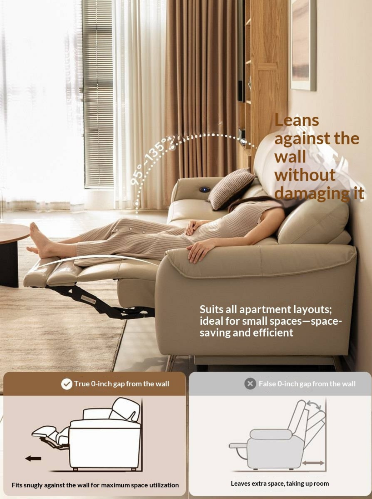 Genuine Leather Power Reclining Sofa with Wall-Hugger Track Arms