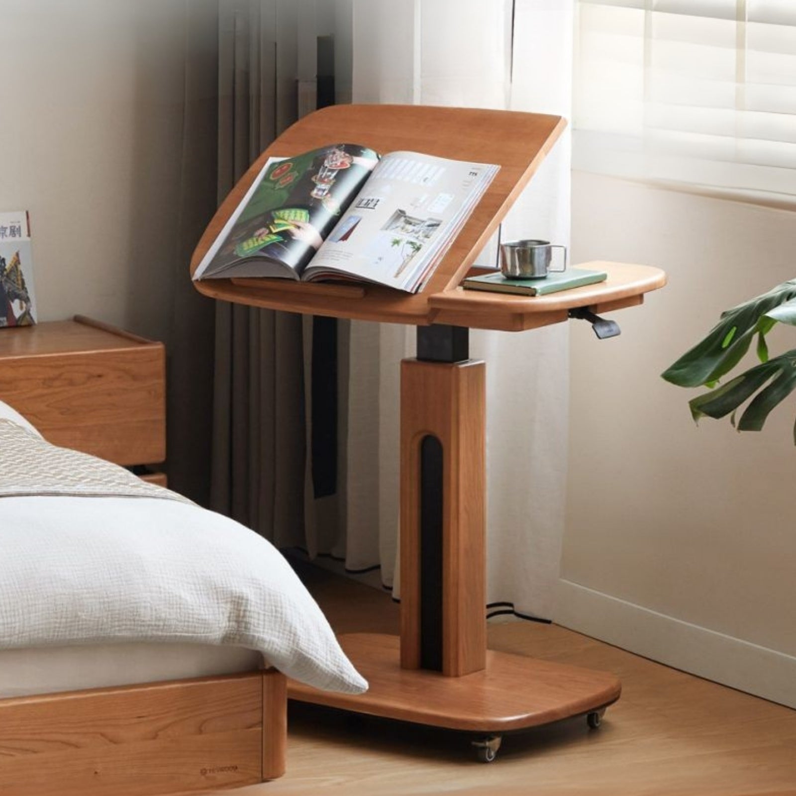 Cherry, Oak Solid Wood Elevating Desk Study Unit Mobile Desk