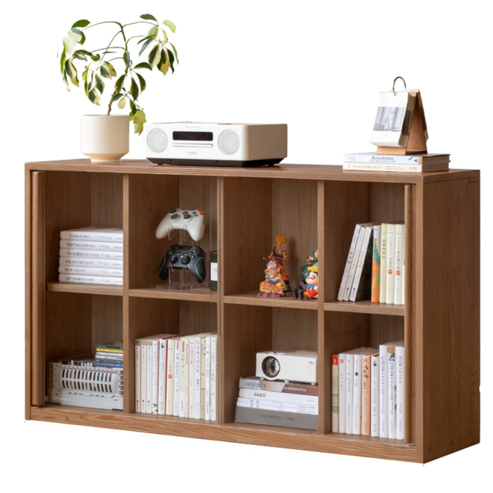 Oak, Solid Rubberwood, Ash Solid Wood Bookcase Free Combination Low Cabinet Floor-Standing Bookshelf