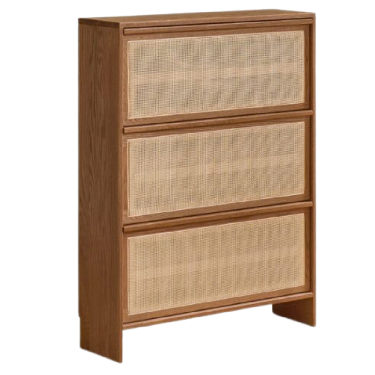 Oak Solid Wood Slim Entryway Shoe Cabinet with Rattan Flip-Down Doors