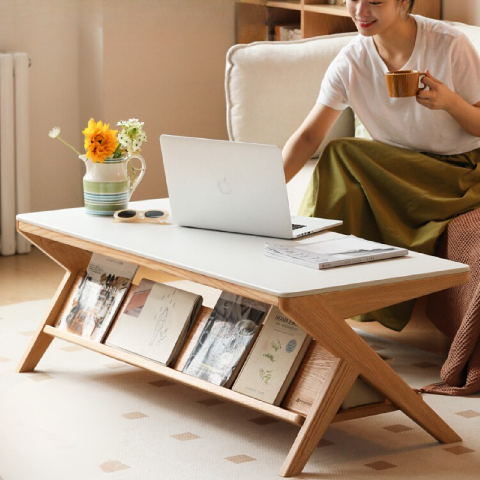 Oak Solid Wood Modern Rock Plate Coffee Table