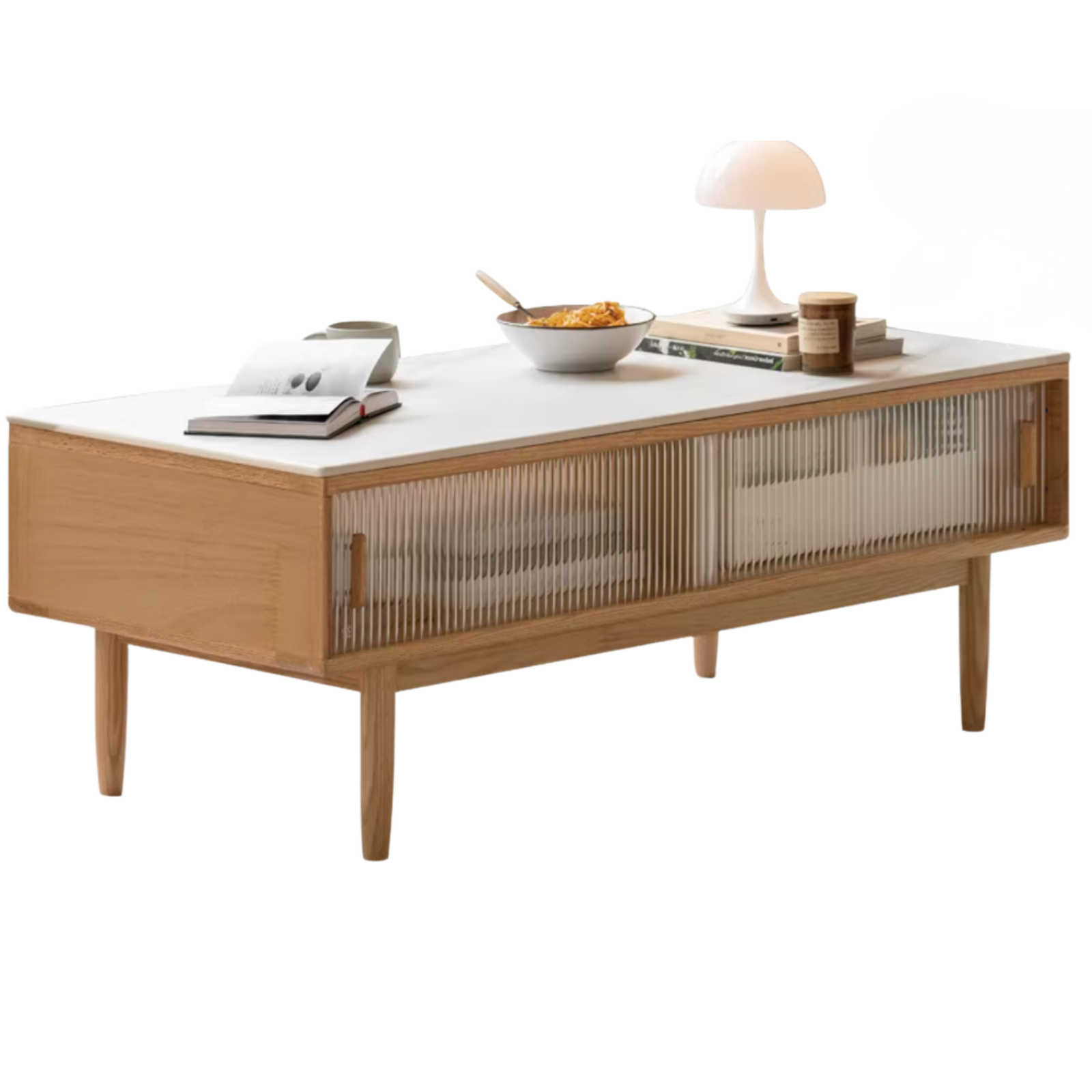 Oak, Beech, Solid Rubberwood Glass Doors Coffee Table