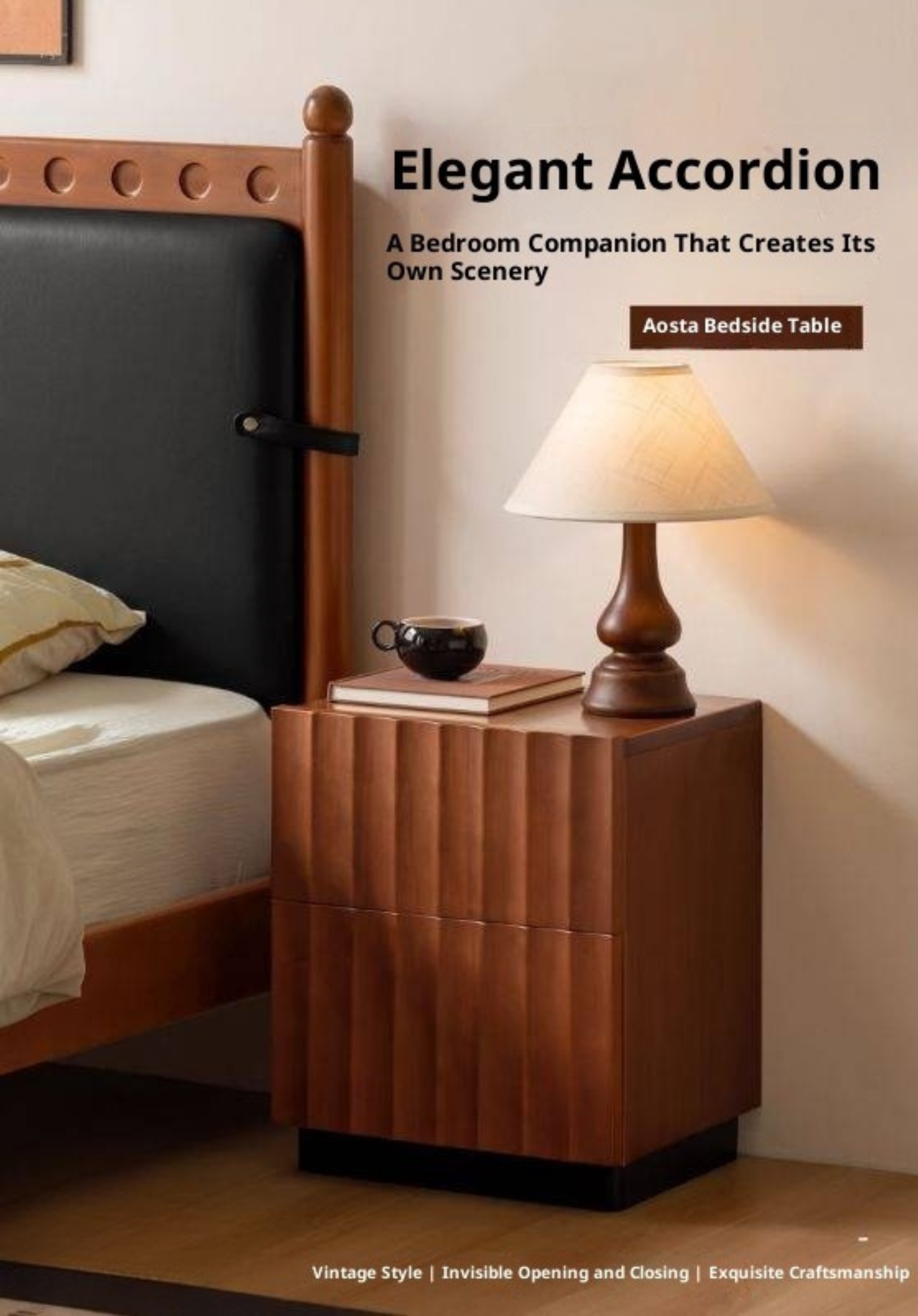 Poplar, Black Walnut Solid Wood Antique Style Nightstand