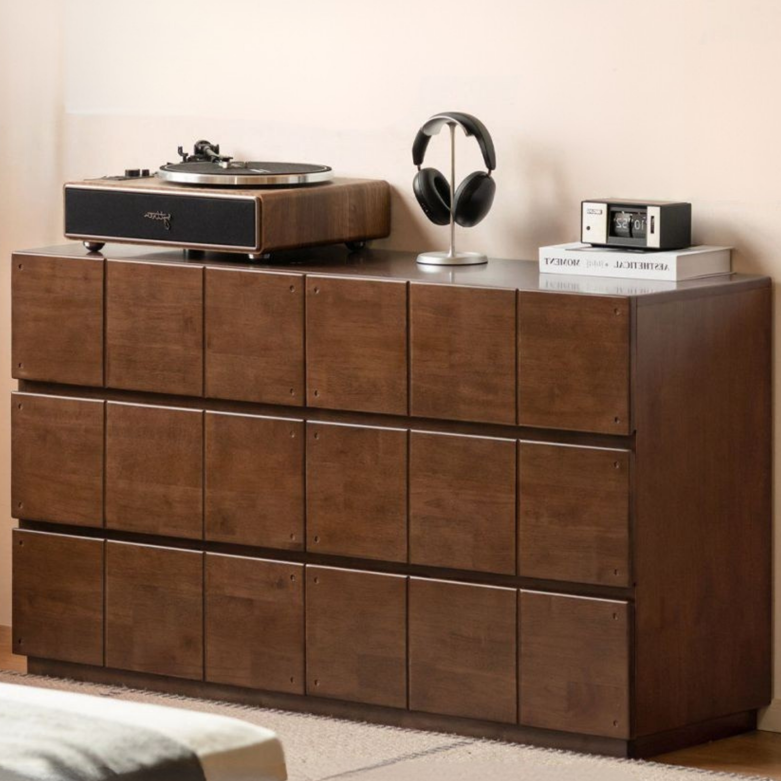 Solid RubberWood Grid Panel Dresser