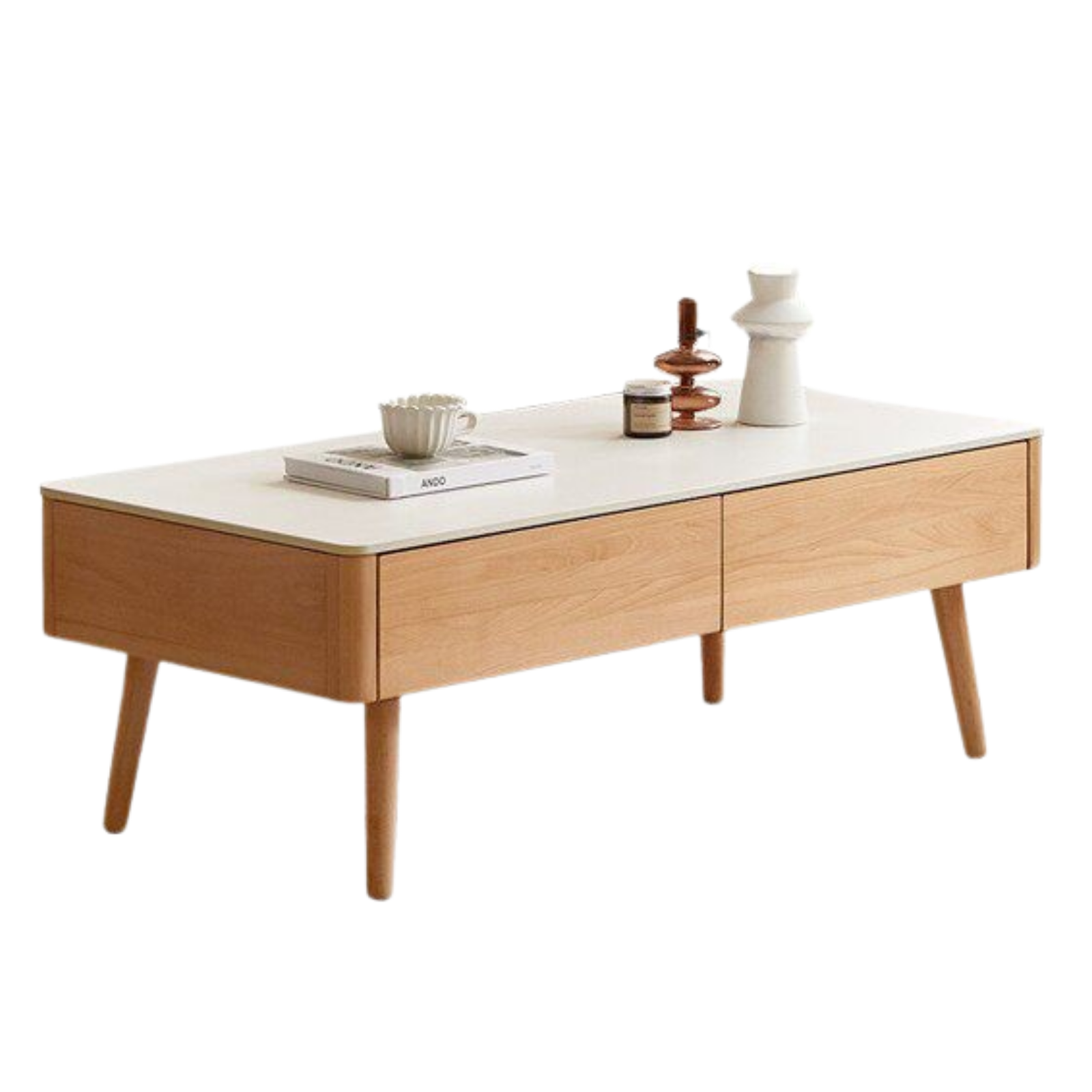 European Beech Solid Wood Storage Rock Board Coffee Table