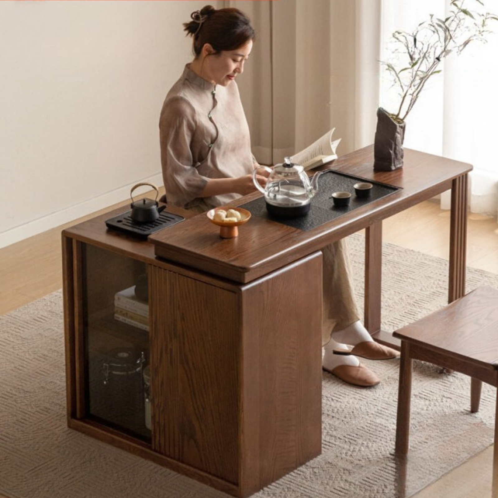 Ash Solid Wood Retractable Office Desk