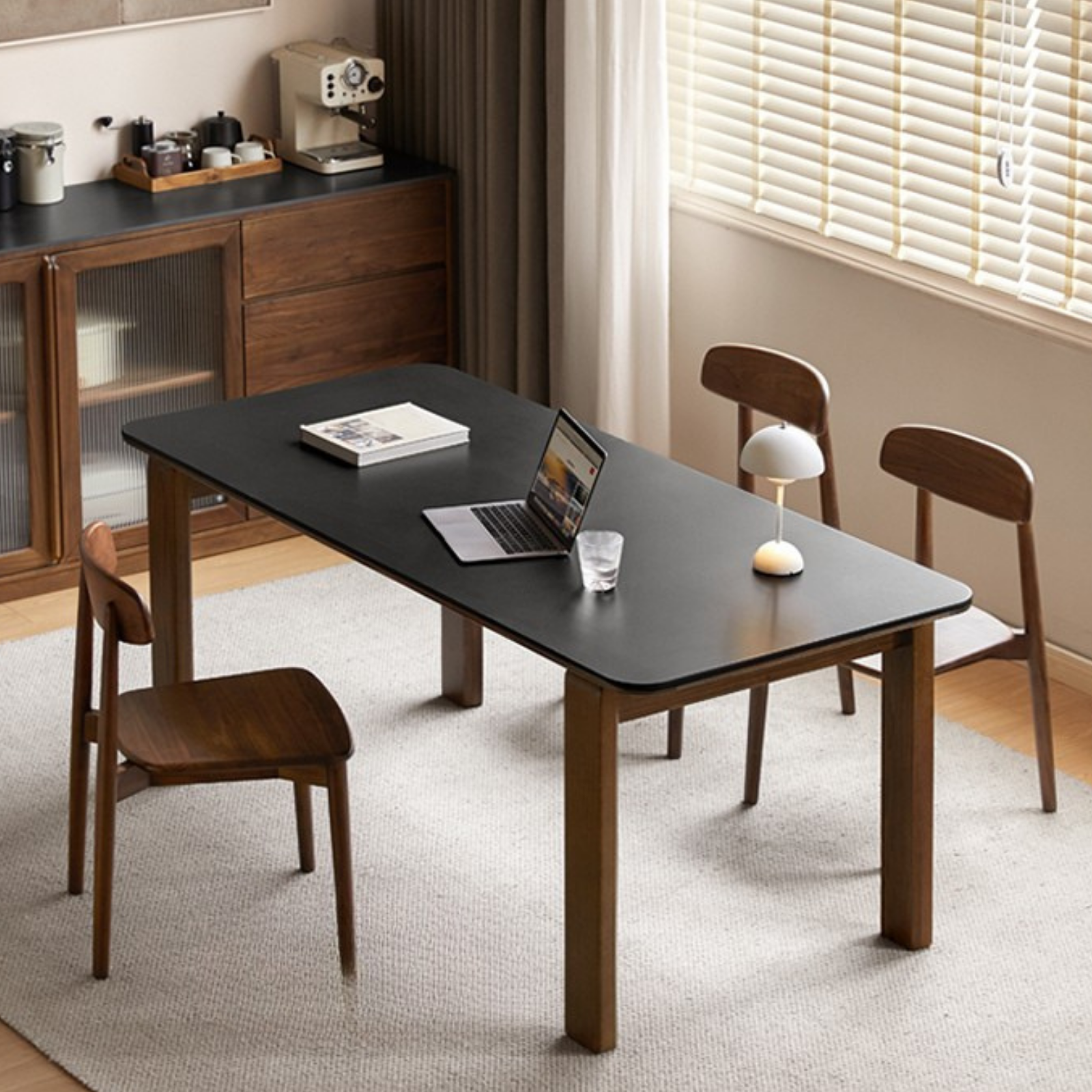 Oak Solid Wood Restaurant Light Luxury Style Rock Slab Long Table