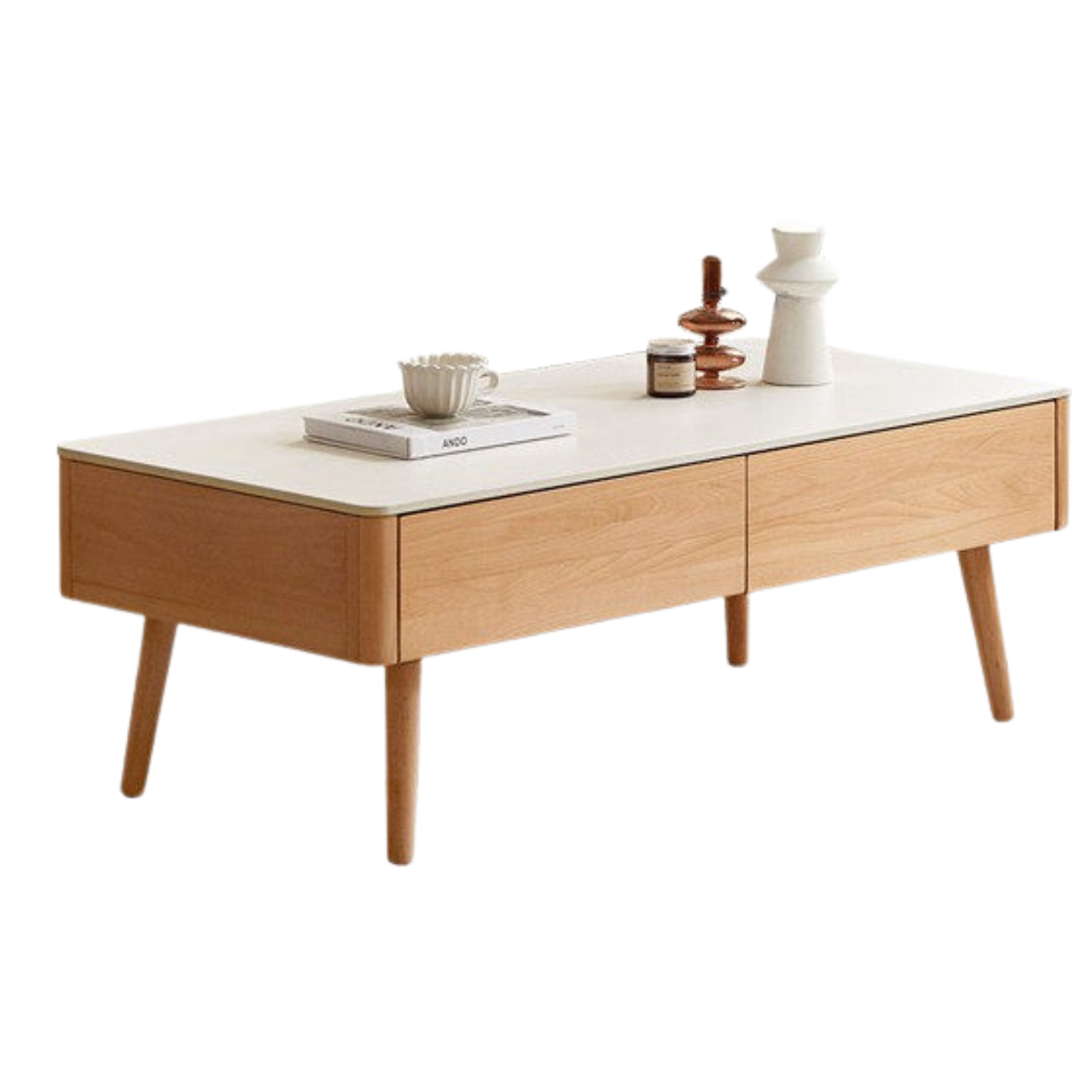 European Beech Solid Wood Storage Rock Board Coffee Table