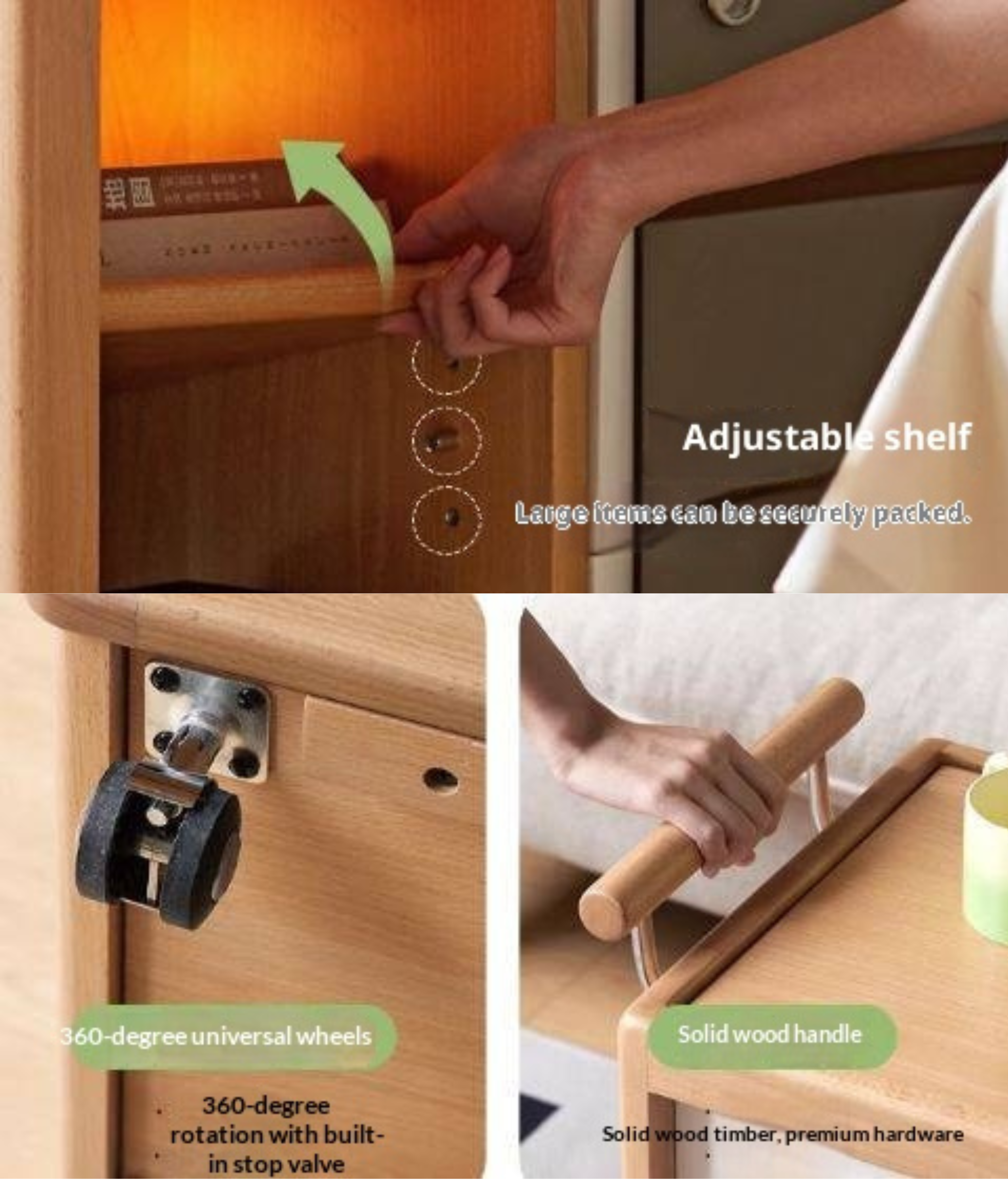 Beech Solid Wood Modern Corner Mobile Side Table