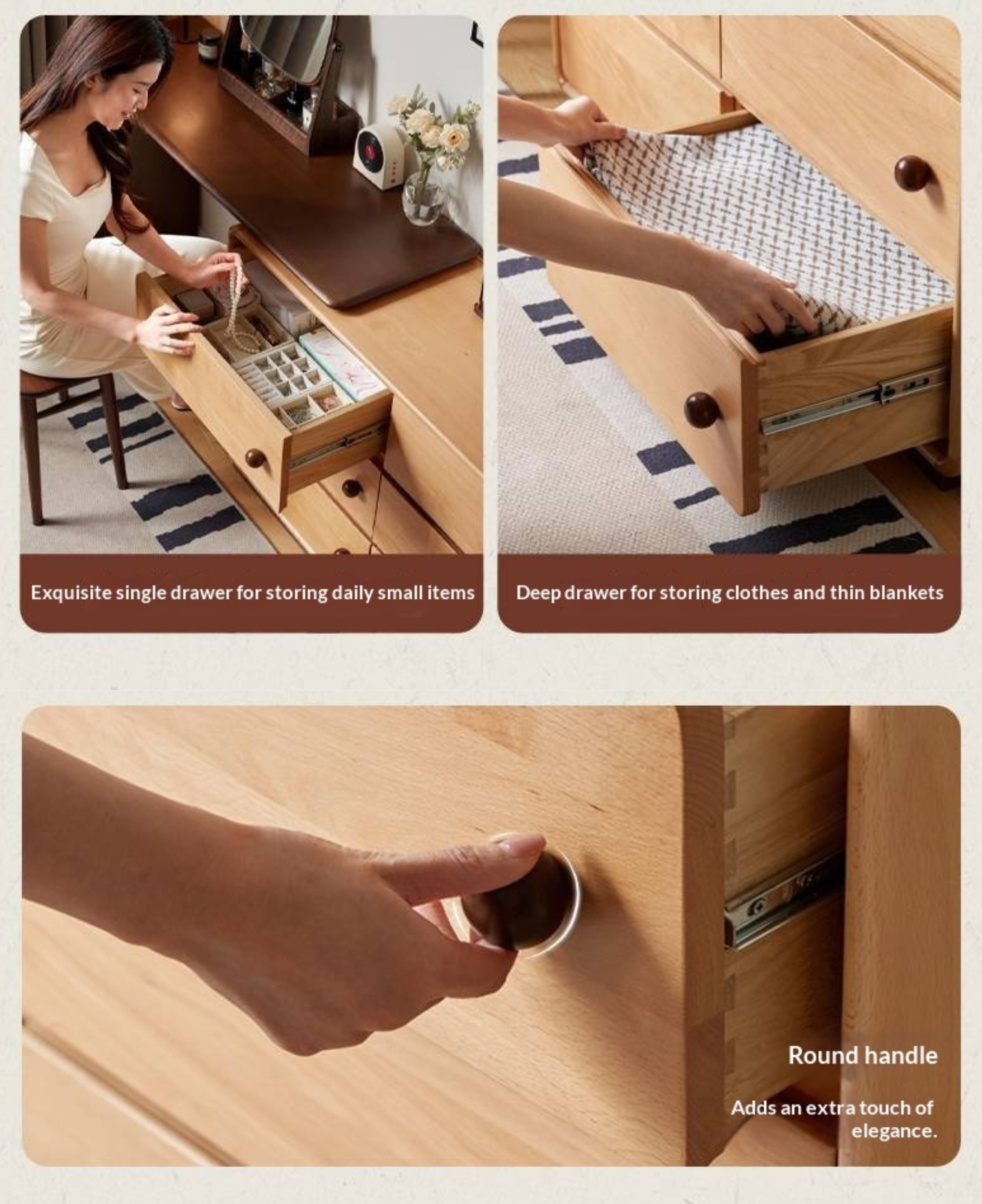 Beech Solid Wood Antique Style Vanity Table